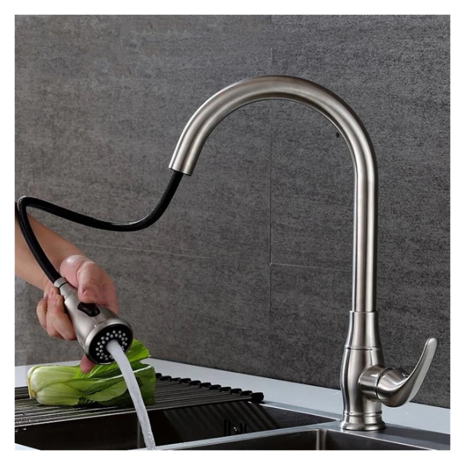Robinet de cuisine extractible en acier inoxydable 304 pour évier chaud et froid