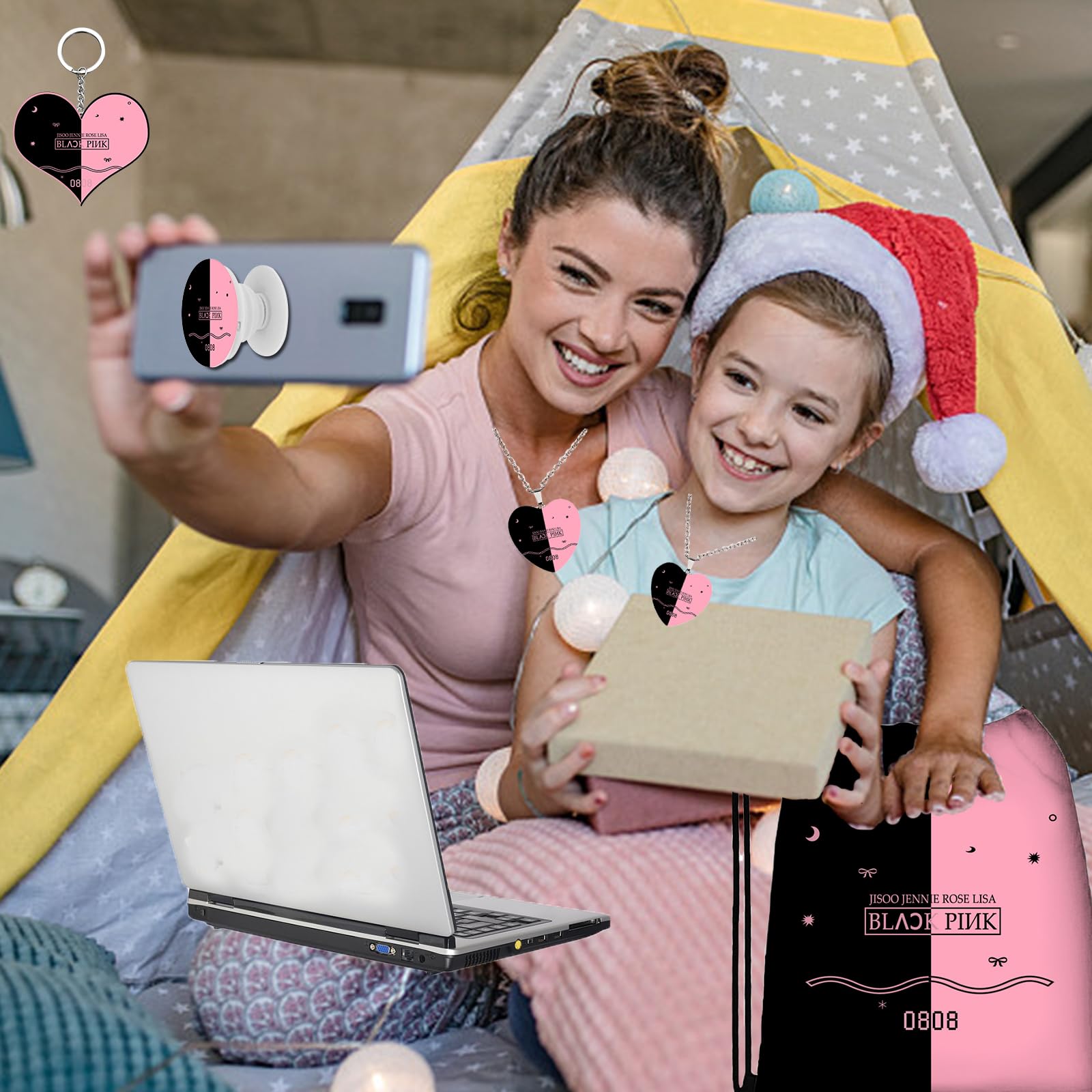 Zestaw fanowskich gadżetów Blackpink, prezent dla fanów Blink, torebka Blackpink Merchandise Kpop, kluczyk z naklejkami i uchwytem na telefon