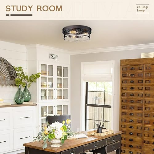 Miniatura 3 de Lámpara de techo de cristal de 3 luces, montaje empotrado, bronce aceitado, marrón, granja, metal, eficiencia energética