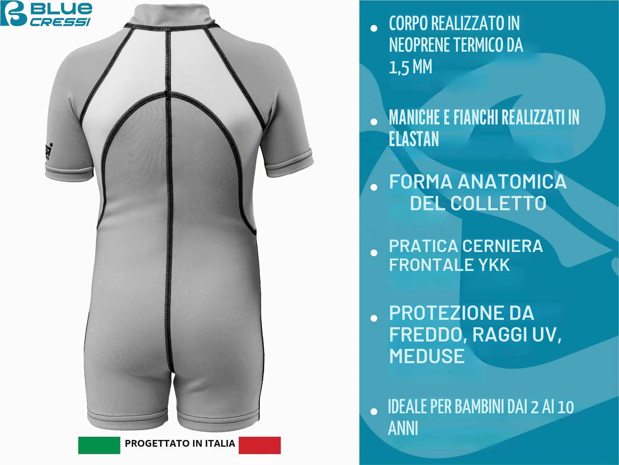 Cressi - Costume da Bagno per Bambini, 1,5 mm, in Neoprene, per Ragazzi e Ragazze, qualità dal 1946