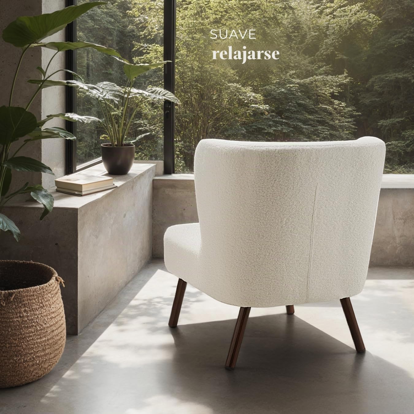 tectake® Sillon de Cóctel Acolchado, Respaldo Curvado Extragrande, Patas de Acero, Sillon Relax, Butacas de Salon, Muebles de Salon, Butaca, Sillón Orejero - Bouclé Blanco Roto