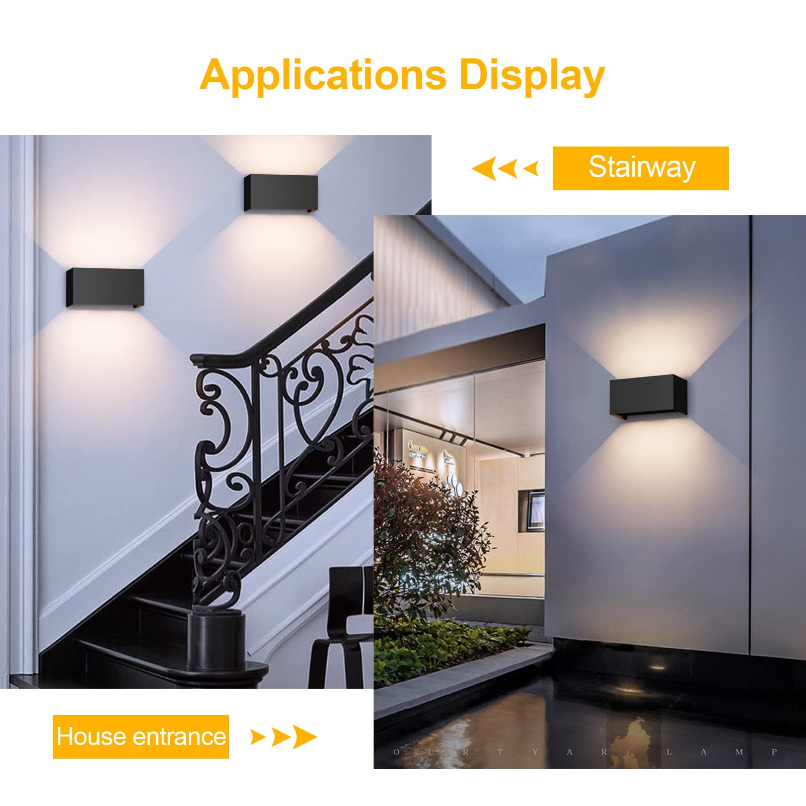 Klighten Lampa ścienna LED do użytku wewnątrz i na zewnątrz, 24 W, z regulowaną wiązką, wodoszczelność IP65, 2700-3000 K, ciepła biel, lampa ścienna czarna