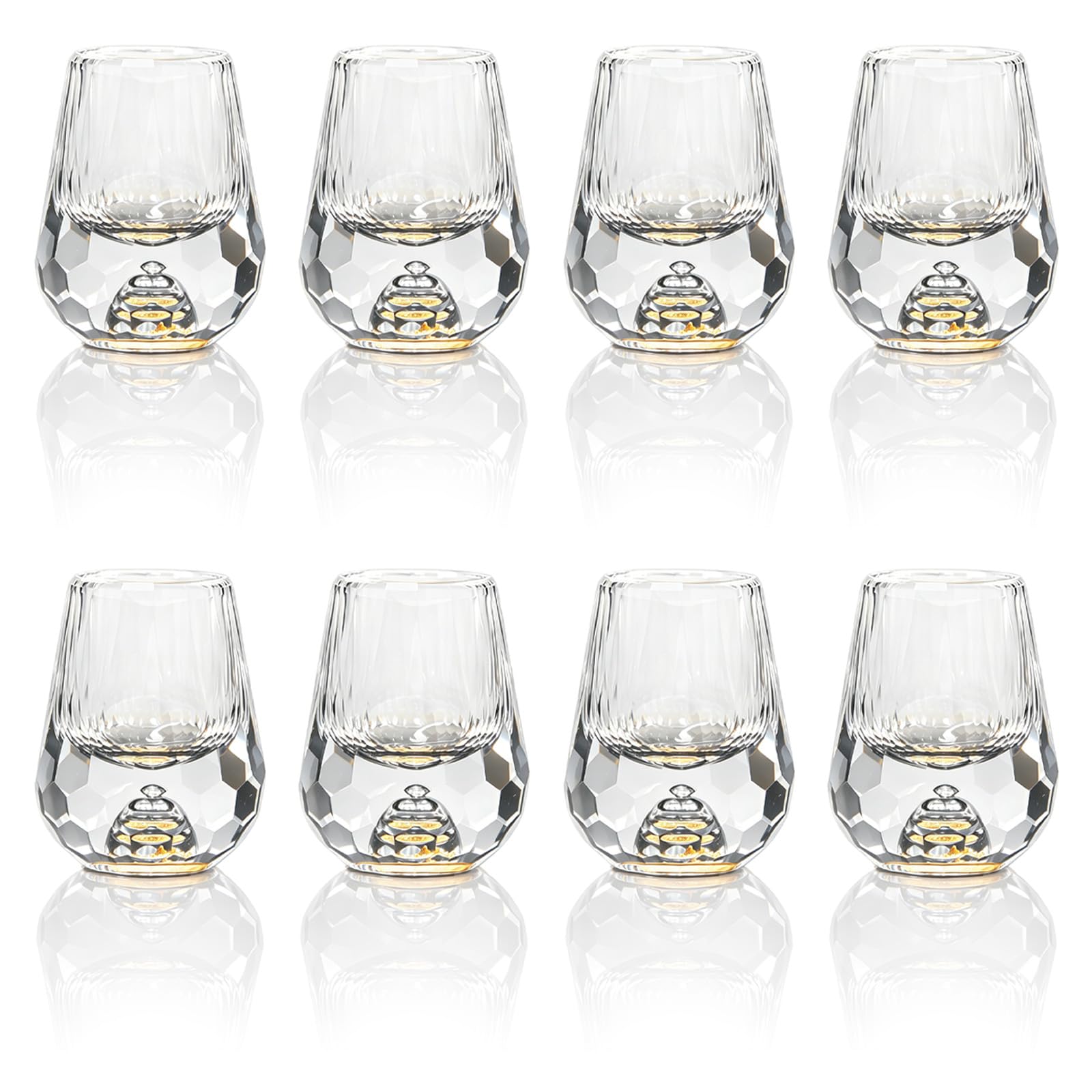 8 Pièces 15ml Verres à Shot en Diamant avec d’Or 24K pour Liqueurs