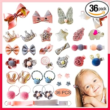 Angel Bear 36 Pieces Cute Hair Band Bows Baby Elastic Hair Ties Hair Accessories Ponytail Holder Cartoon Hairpins Set for Baby Girls Teens Infant Toddlers Beautiful Assorted Styles