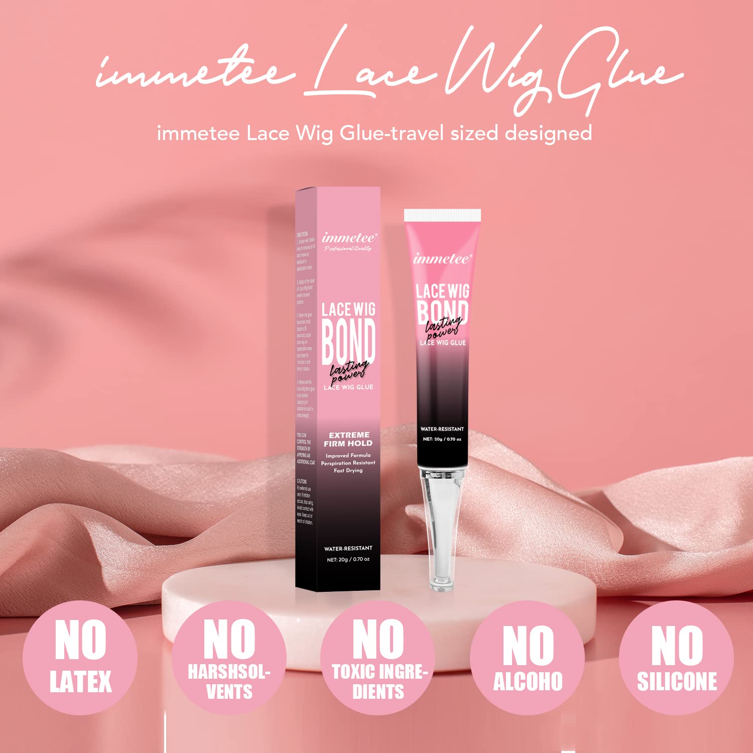 immetee Pegamento Para Peluca,Lace Glue Para Pelucas,Resistente al Agua Pegamento Invisible,Adhesivo Invisible Formulado Para Piel Grasa,Para Pelucas de Encaje y Postizos.20g