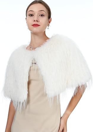 Women Winter Faux Fur Wraps Shawls Warm Cape for Party Wedding