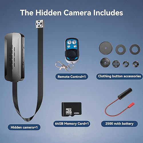 Miniatura 2 de Mini cámara oculta de 64 GB, mini cámara espía 4K, pequeña cámara de niñera, cámara de seguridad portátil con control remoto para cámara interior