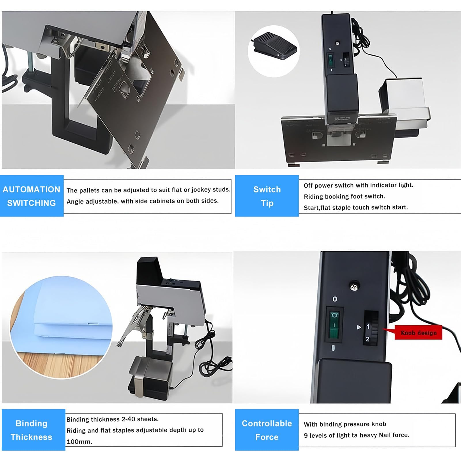 Cucitrice elettrica 106 Macchina, Cucitrice Elettrica Automatica per Impieghi Gravosi, 1-9 Livelli di Intensità Regolabili, 2-40 Fogli con Pedale Singlehead