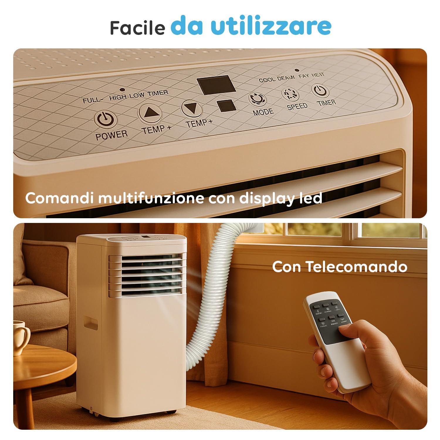 Avilia Condizionatore Portatile 9000 BTU 3 in 1 – Deumidificatore, Raffreddatore e ventilatore | Climatizzatore senza unità esterna per casa e ufficio