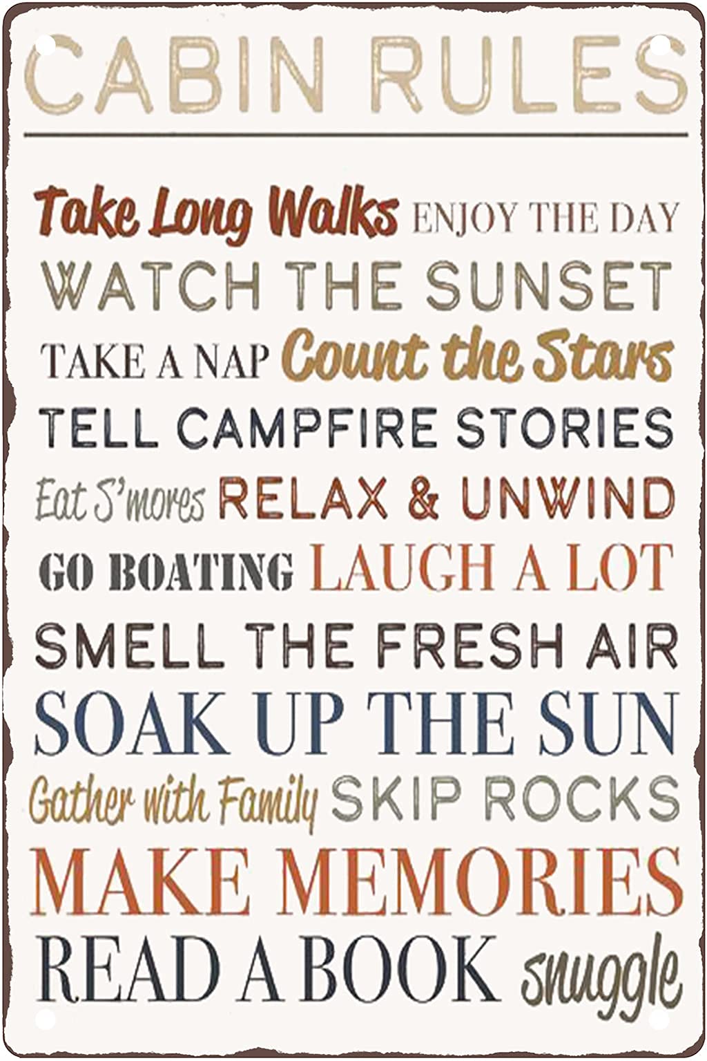 Lawenp Cabin Rules Take Long Walks Enjoy The Day Vintage Wall Decor Bar Decor Aluminum Sign for Home Kitchen Bar Funny Sarcastic Metal 8 x 12 Inches Tin Sign