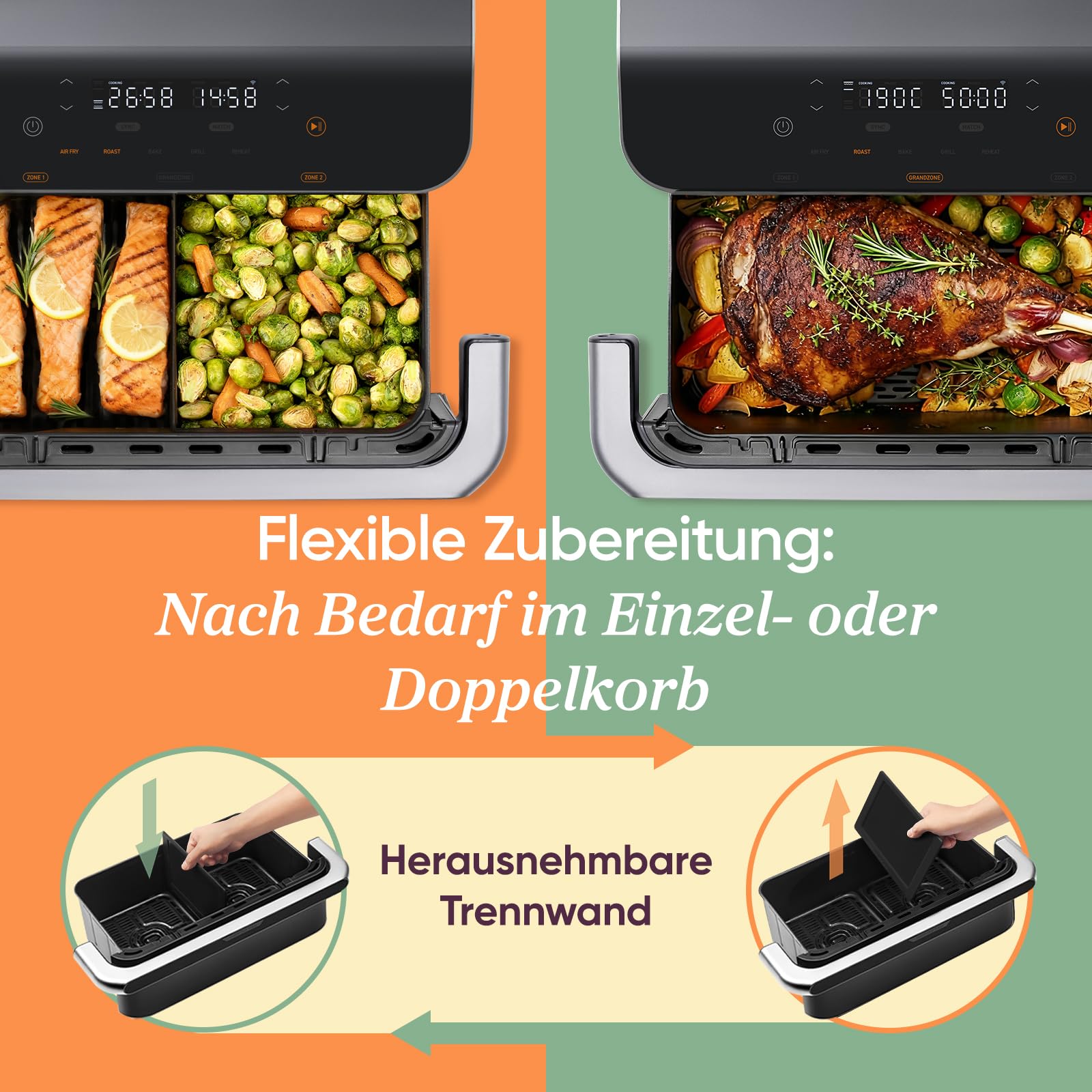 Cosori Heißluftfritteuse 2 Kammern 10L – Bild 4