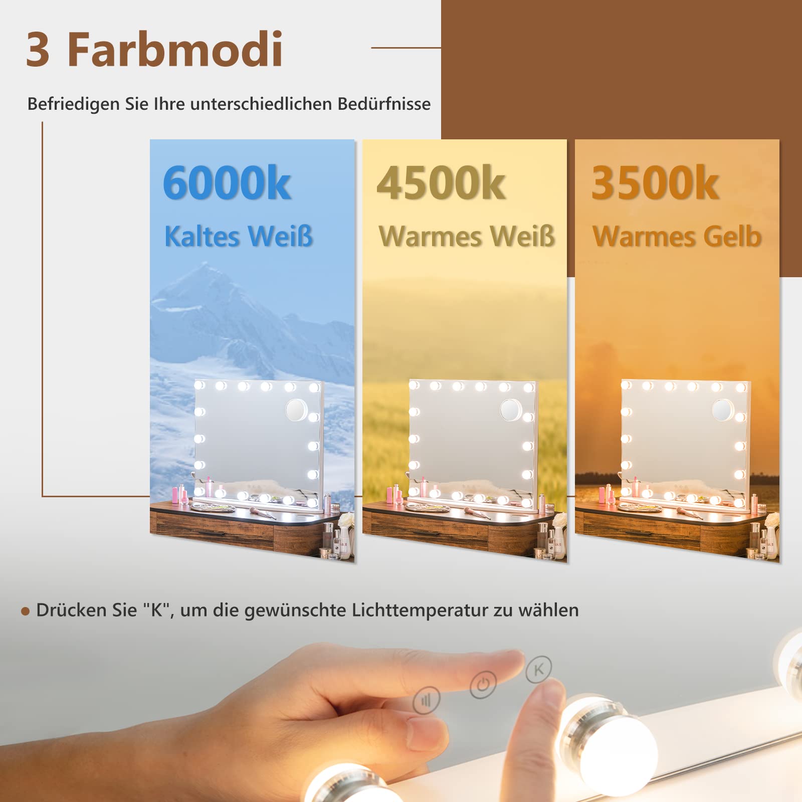 Hollywood Spiegel met Verlichting, Make-Up Spiegel met 17 dimbare LED-lampen, Vanity Mirror met USB en 10x Vergroting, Tafel- en Wandgebruik - 60x52.5 cm