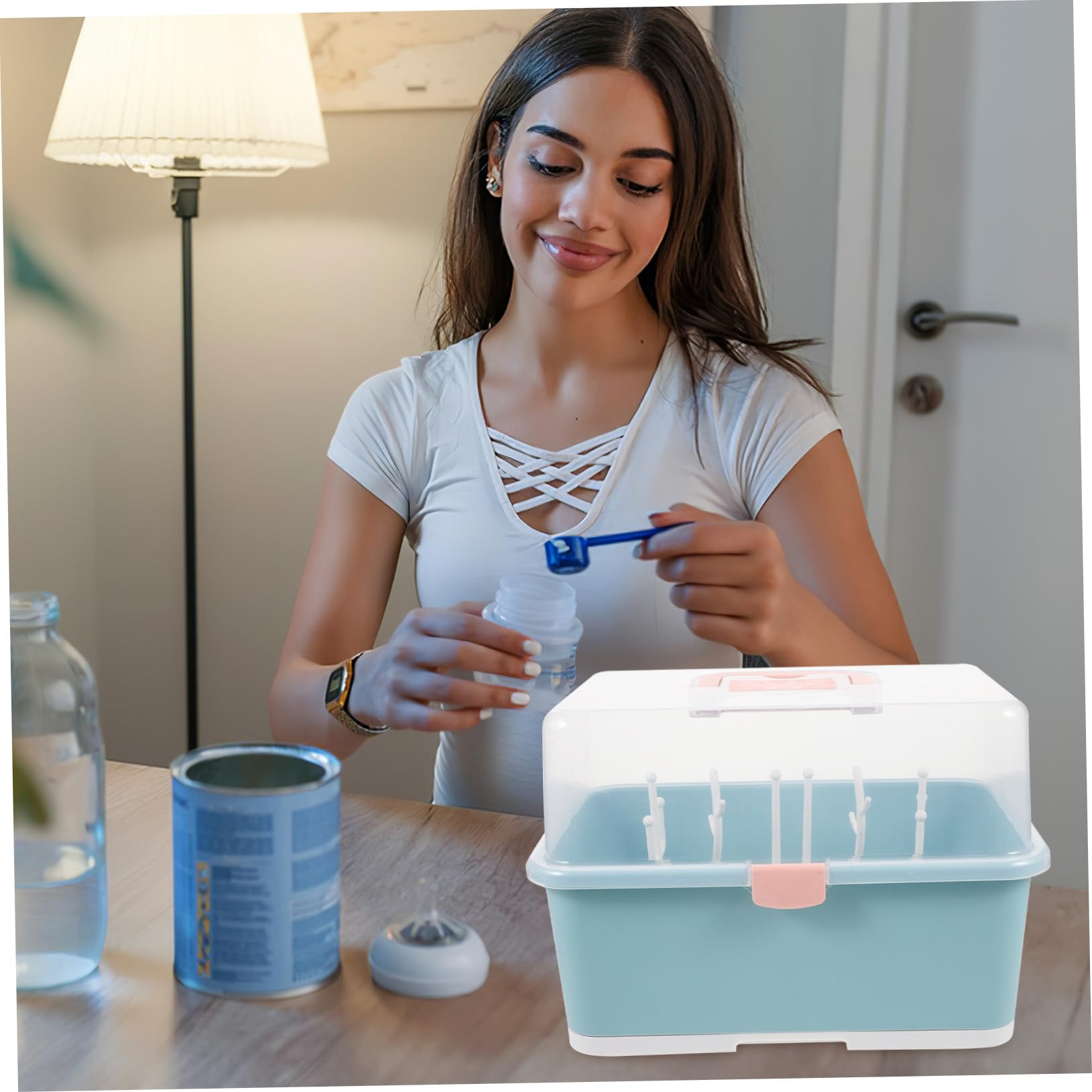 Babyflaschen Trockenbox Grün, Große Pp Abtropfbox für Flaschen | 1 Stück, Aufrechtes Ordnungssystem für Trinkflaschen und Toilettenartikel, Geeignet für Babyshower