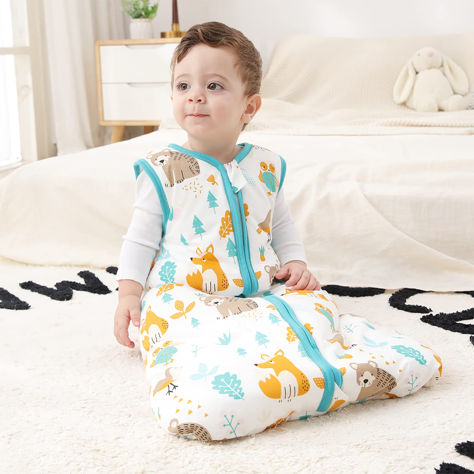 Mosebears Sacco nanna invernale per bambini, 2,5 tog, 100% cotone, per diverse misure dalla nascita all'età di 24 mesi (verde zoo, 18-24 mesi)