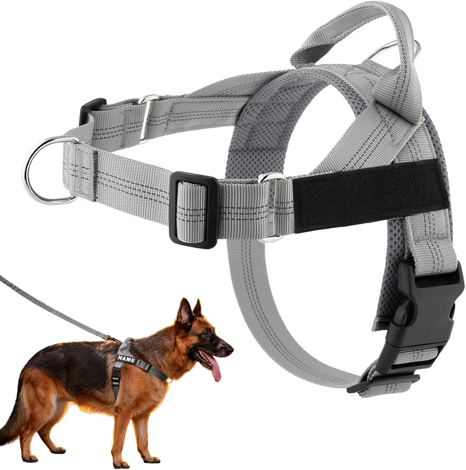 No Pull Dog Harness Adjustable Breathable Pet Walking Vest Front Clip Dog Harness with Reflective Design Easy Control Harnesses Perfect for Medium Large Dogs Daily Outdoor Activities (Grey, M)