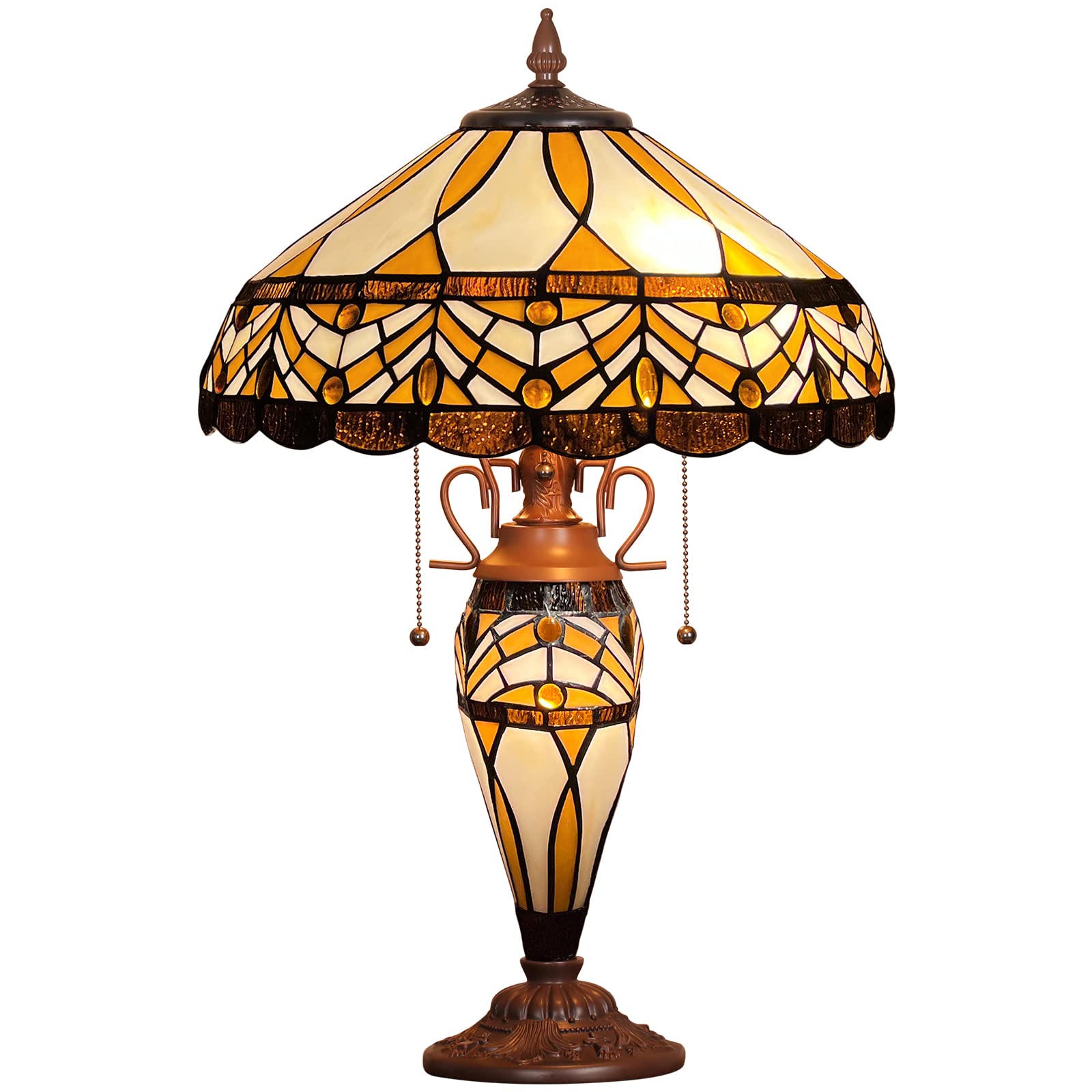 Capulina Tiffany Lamp Stained Glass Table Lamp 3-Light 16x16x24 Inches Mother-Daughter Vase Antique Tiffany Style Desk Reading Lamp Decor for Home
