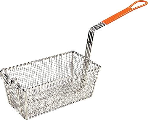 Winco Cesta para freír con mango naranja mediano, 12 x 6.5 x 5.25 pulgadas