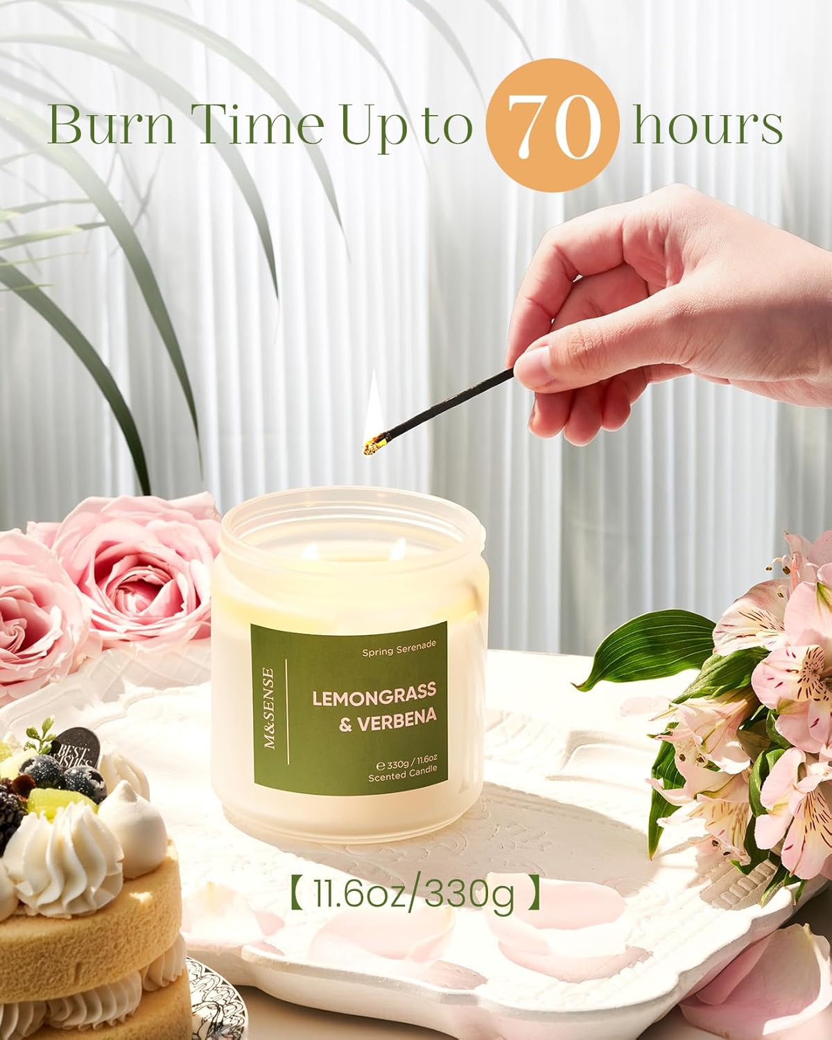 M&SENSE Lemongrass Verbena Scented Candle - 11.6oz 70 Hours Burn Time Natural Soy Wax Non-Toxic Candle, 2-Wick Aromatherapy Home Decor Fragrance Gifts for Relaxation & Stress Relief image 4 of 8 B0DR4644GT