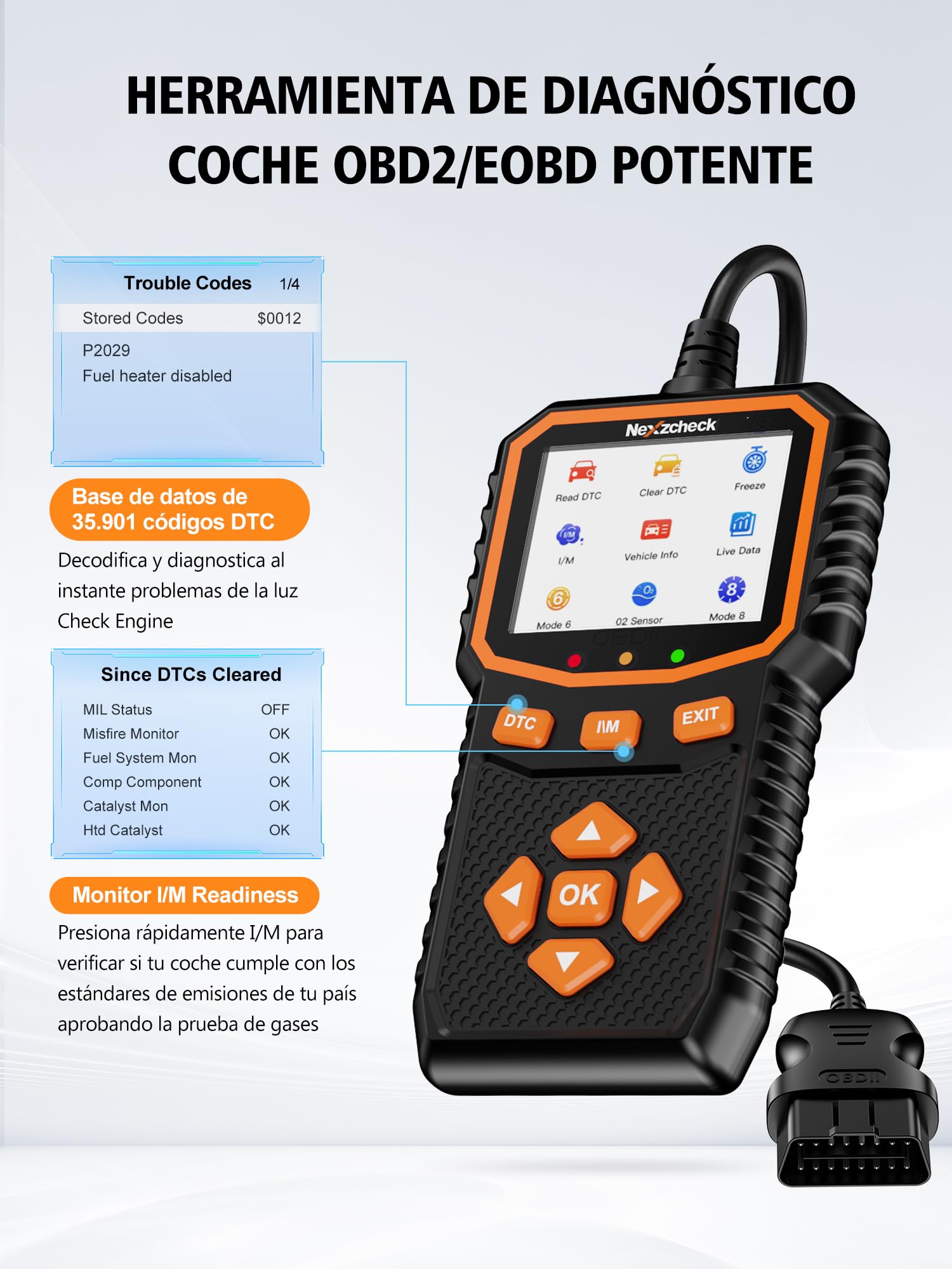 OBD2 Diagnosis Coche Scanner OBD: Máquina Diagnosis OBD2 Multimarca Apoya Español - Lector Diagnóstico para Borrar Códigos de Error Controlar Luz Motor Compatible BMW Mercedes Audi Vehículos OBDII