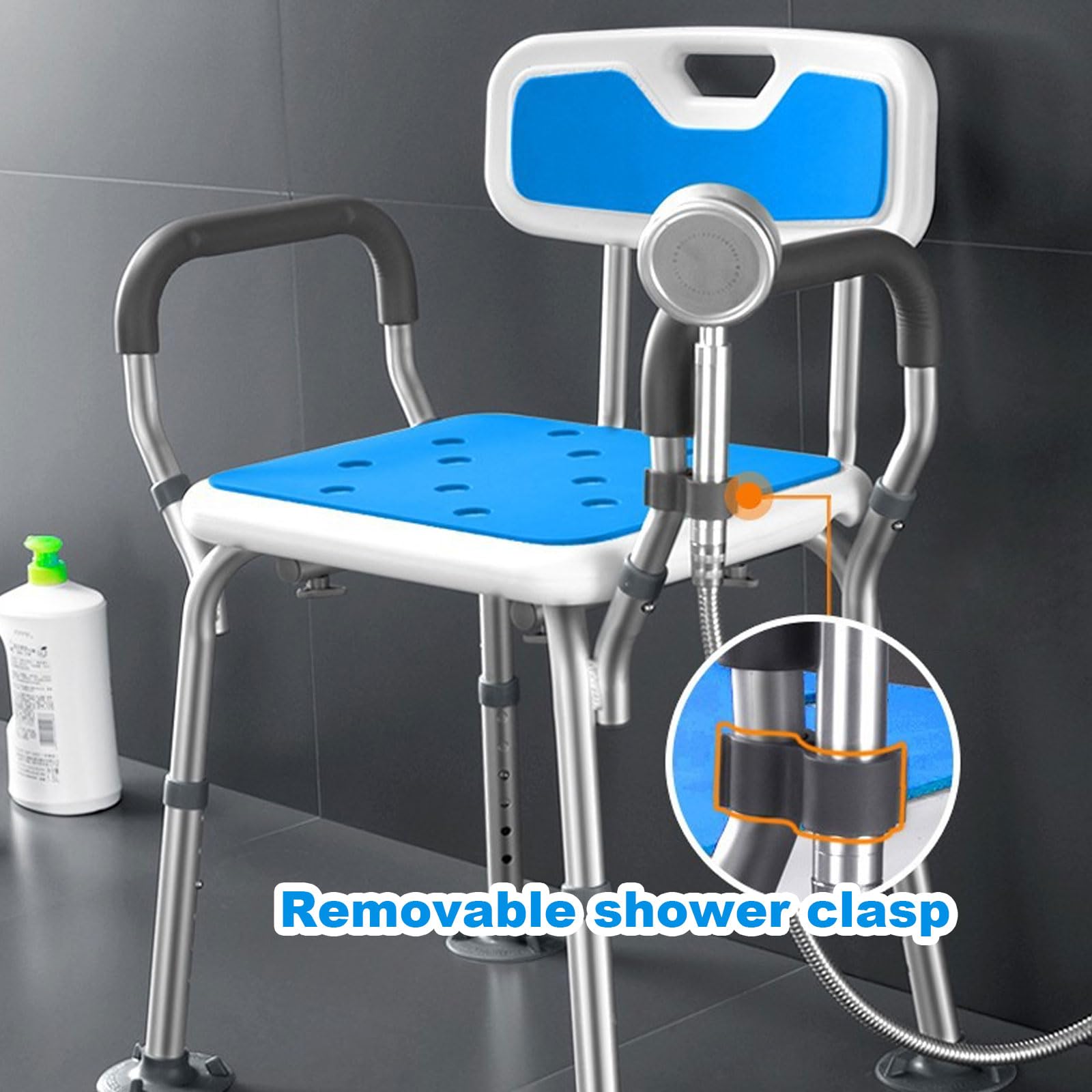 Silla de ducha para ancianos y silla de ducha con brazos, silla de ducha ajustable en altura con cierre de ducha para capacidad de 440 libras, silla de ducha para ducha interior, silla de ducha con