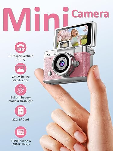 Miniatura 2 de Mini cámara con llavero, cámara digital 1080P con LCD de 1.47 pulgadas, tarjeta TF de 32 GB incluida, cámara retro de tamaño bolsillo para niños y