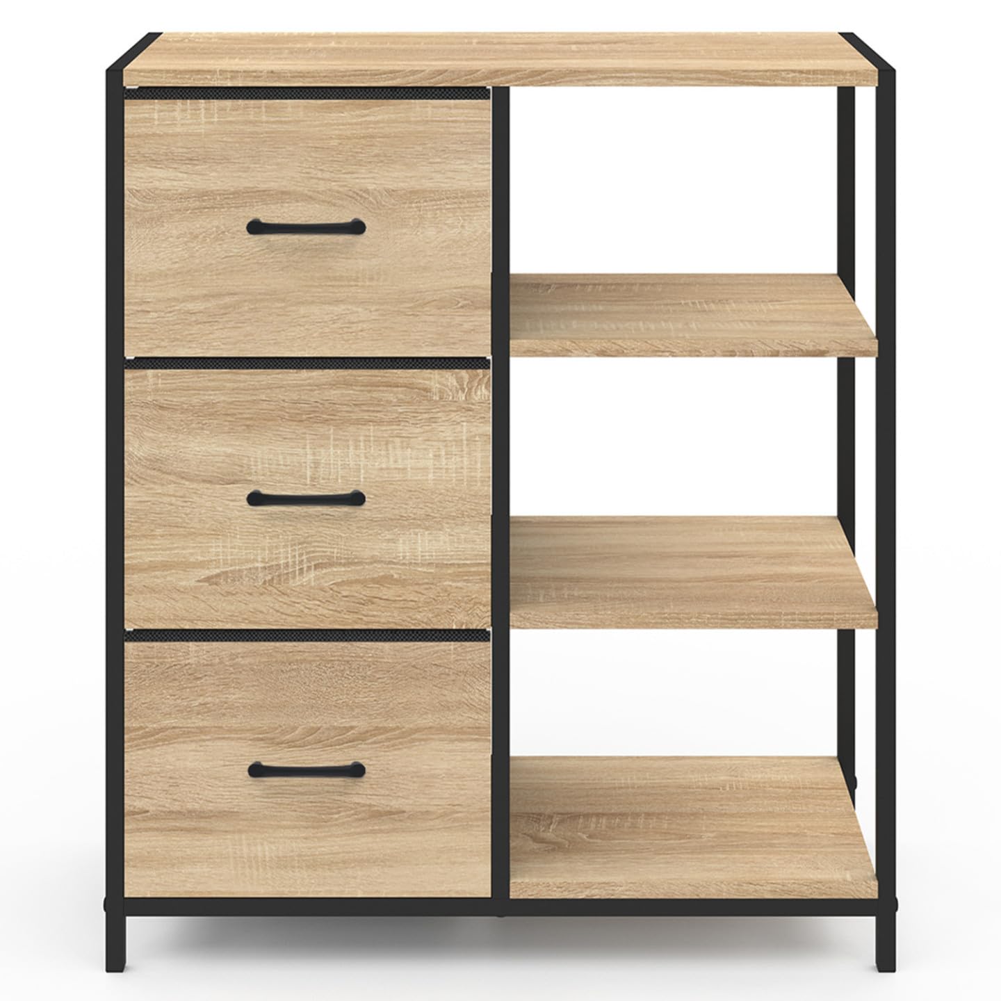 IDMarket - Buffet d'appoint 3 tiroirs et étagères 70 cm Utah Design Industriel