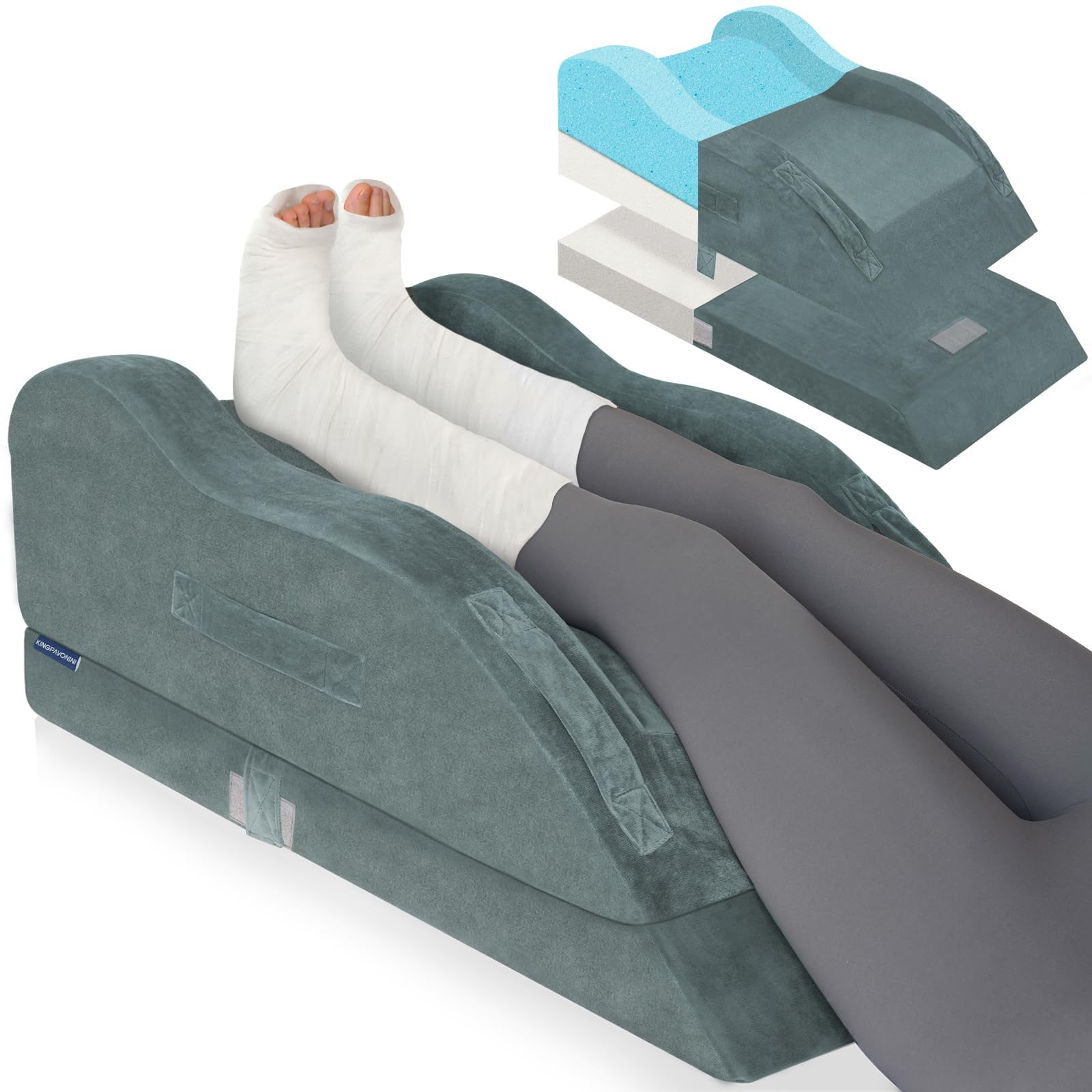 KingPavonini Verstellbare Venenkissen Beinhochlagerungskissen nach Operation, ergonomische Kurve für gerades Knie, Beinkissen aus Memory-Schaumstoff, lindert Schwellungen und Schmerzen