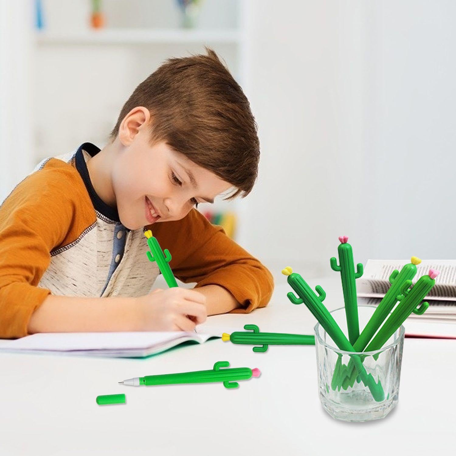 10 Pieces of Cactus Pens, Gel Pens, Ballpoint Pens, Cute Pens, Writing Pens, Black Pens for School, Green - Image 4