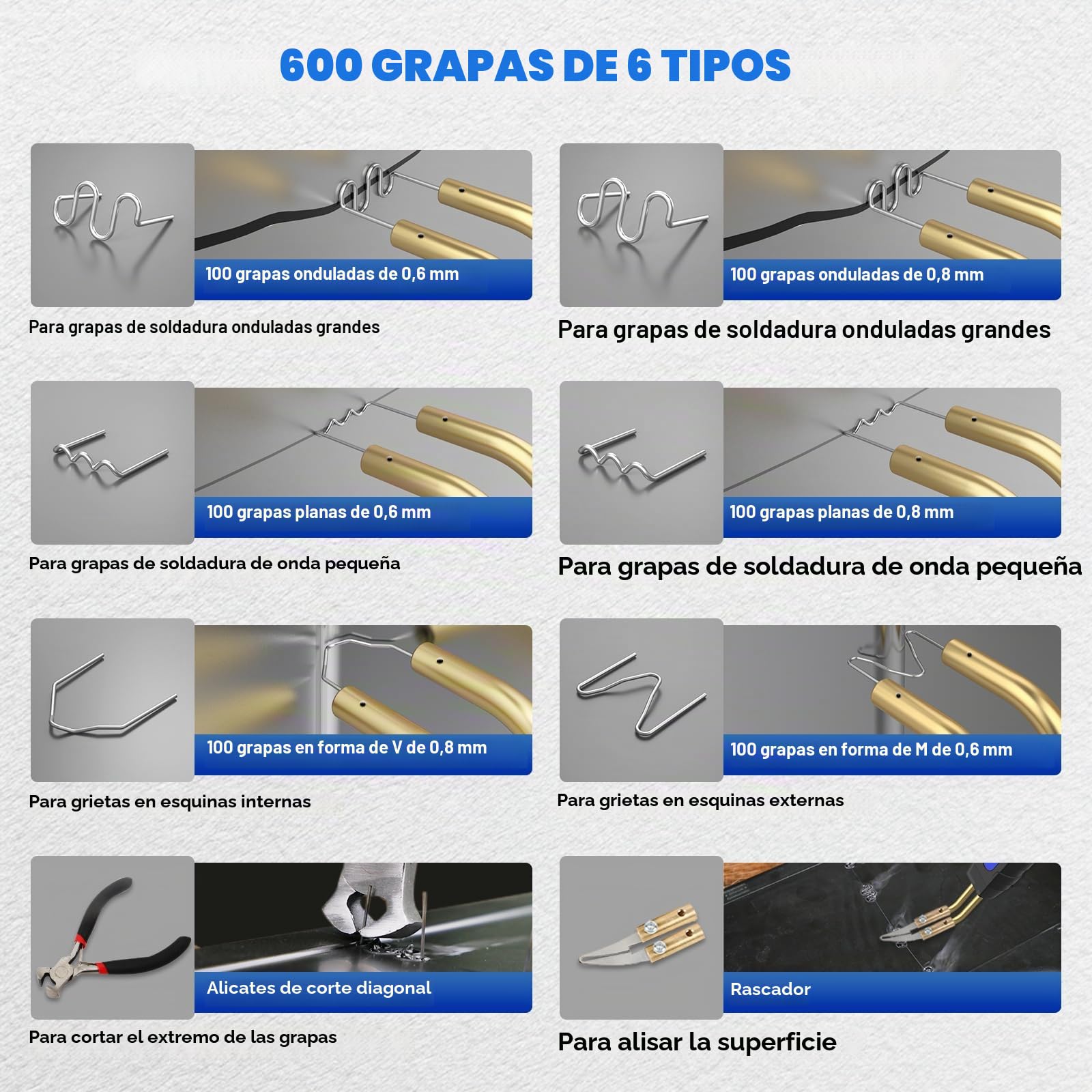 MR CARTOOL 220V Soldadura Plástica Máquina Kit de Soldadura de Plástico con 600 Grapas Calientes, Kit de Reparación de Parachoques de Coche con 15W/35W/45W/65W/80W Ajustable para Coche Moto (Bleu)
