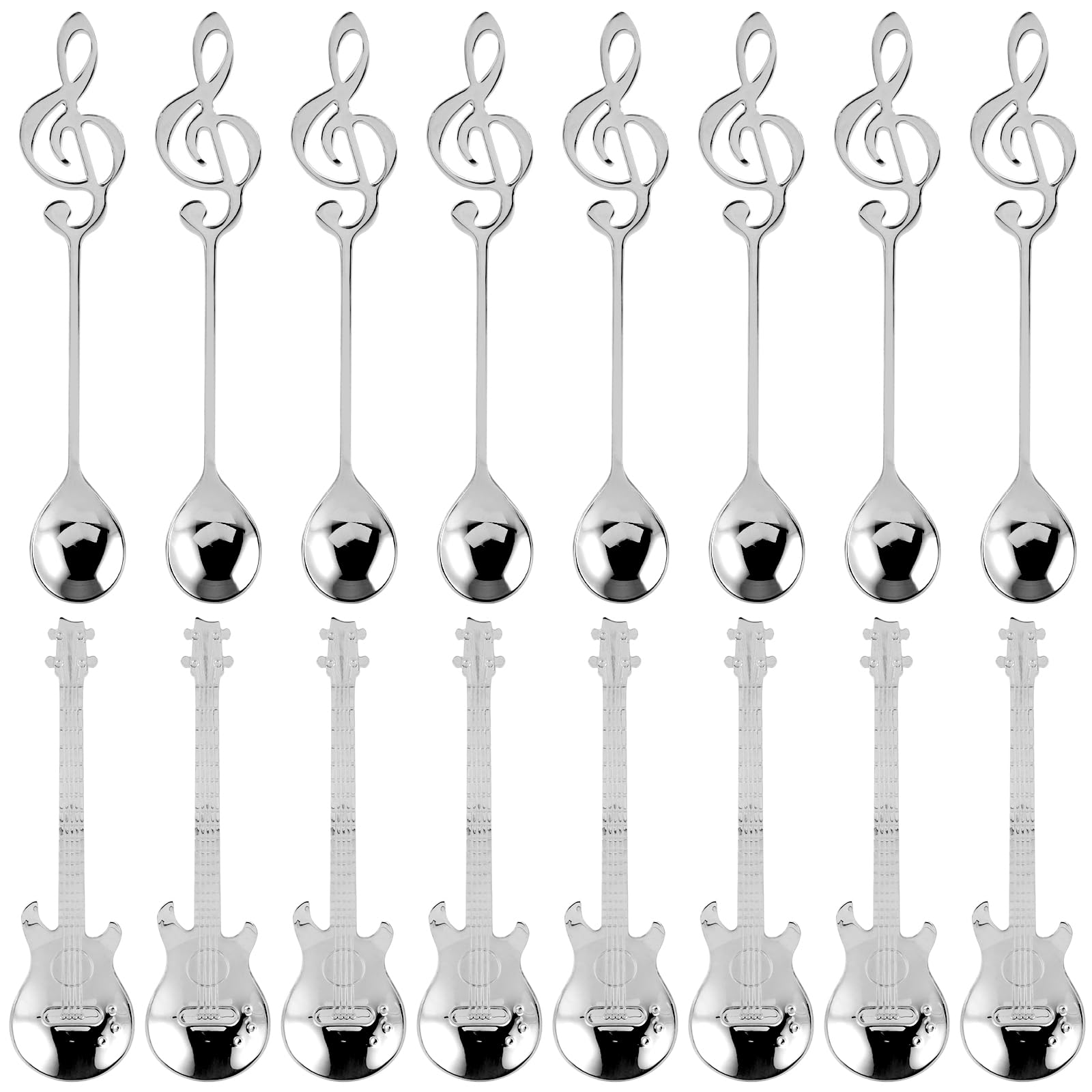 BONHHC 4 PCS Cucchiaio da Dessert Nota Musicale,15cm Cucchiaino da Caffè per Casa,Cucchiaini da tè in Acciaio Inossidabile | Manico per Note Musicali | Oro e Argento