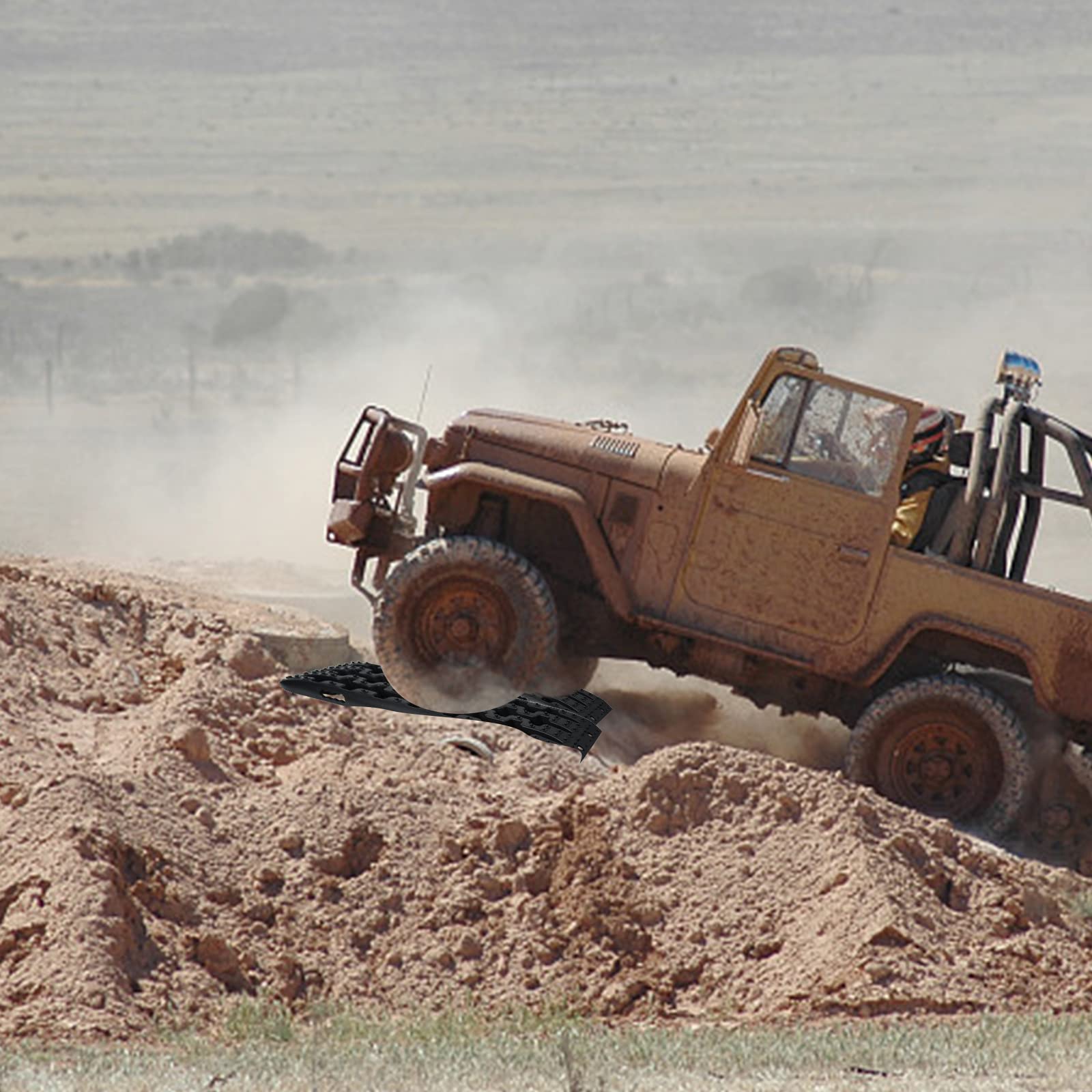 Froadp Sandbleche 2 Stück Anfahrhilfe Wohnmobil HDPE Offroad Tracks Zubehör Schwarz Traktionsmatte Anfahrhilfe Hilft Reifen Schlamm Sand Schnee Reifenleiter Traktionsplatten für Geländewagen PKW LKW