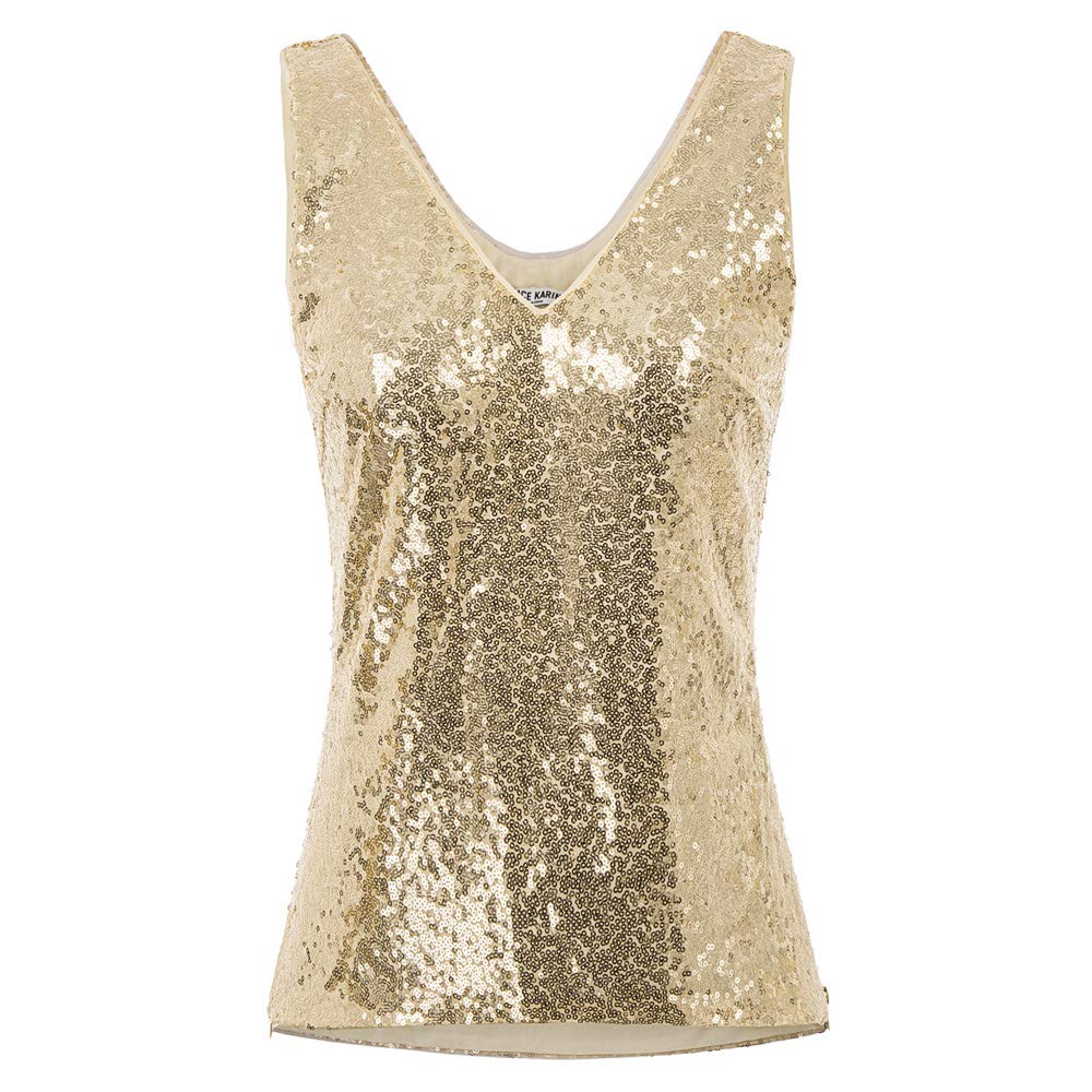 GRACE KARIN Donna Top Paillettes Canotta Elegante Scollo a V Camicia Senza Manica