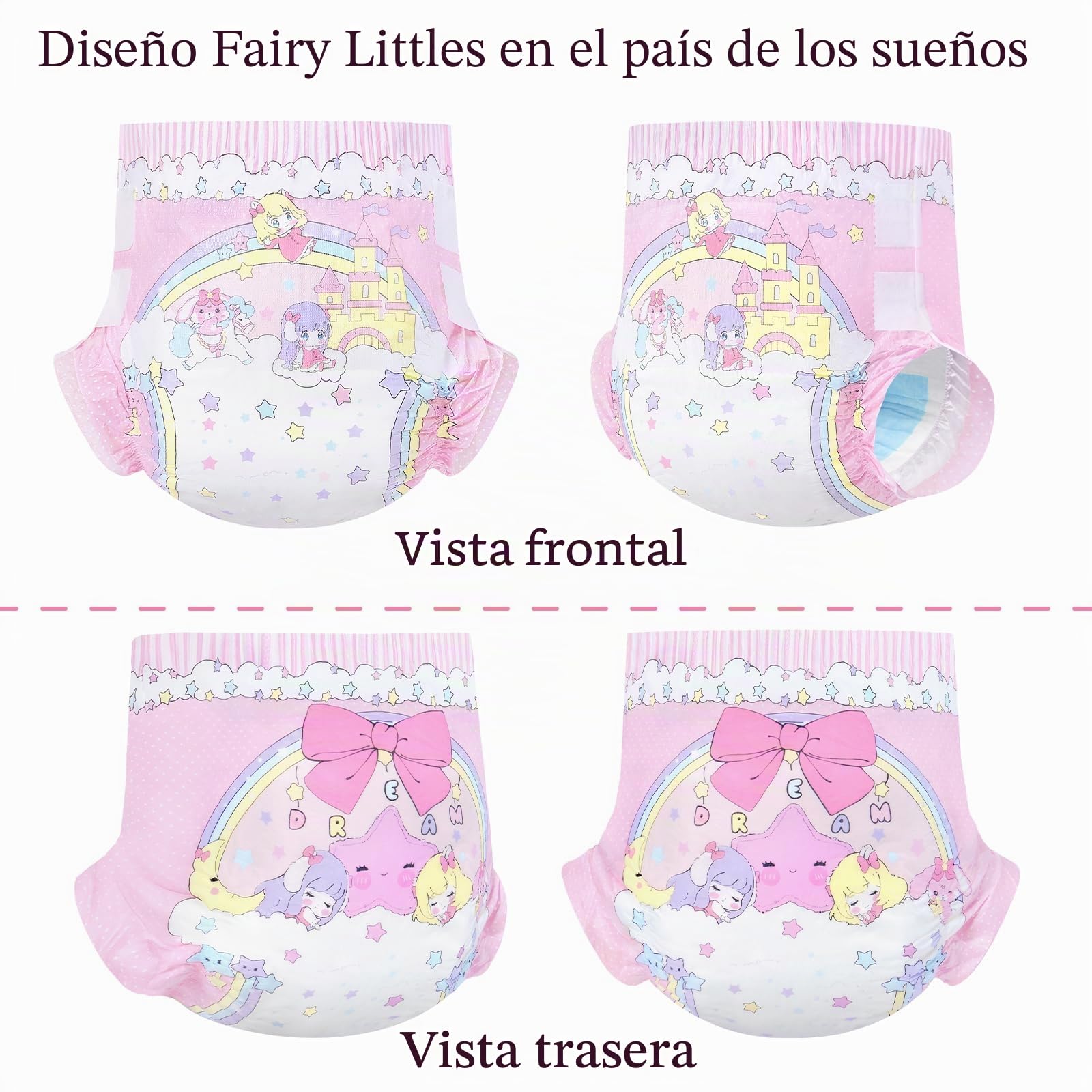 LittleForBig Pañales ultra absorbentes de 7000 ml con cierre de ajustable para adultos, 10 piezas, Fairy Littles in Dreamland (M)