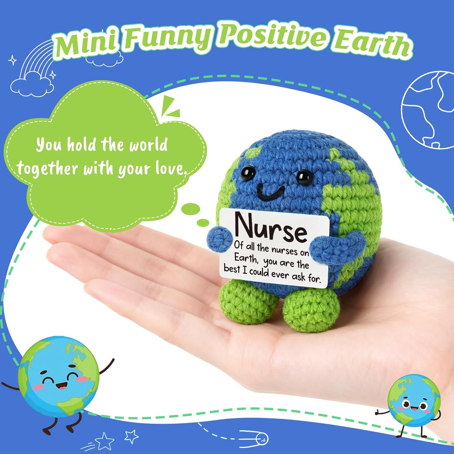 Gifts for Nurses Women Men, Best Nurse on Earth Handmade Crochet Decor, Sentimental Nurse Appreciation Presents for Her, Funny Thank You RN Birthday