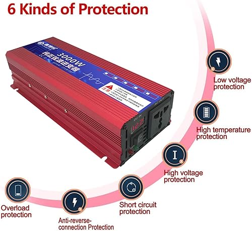 Miniatura 5 de Convertidor de voltaje de 12 V, 24 V, 48 V, 60 V, 72 V a 110 V, 230 V, inversor de onda sinusoidal pura, 600 W, 1600 W, 2200 W, 3000 W, con pantalla