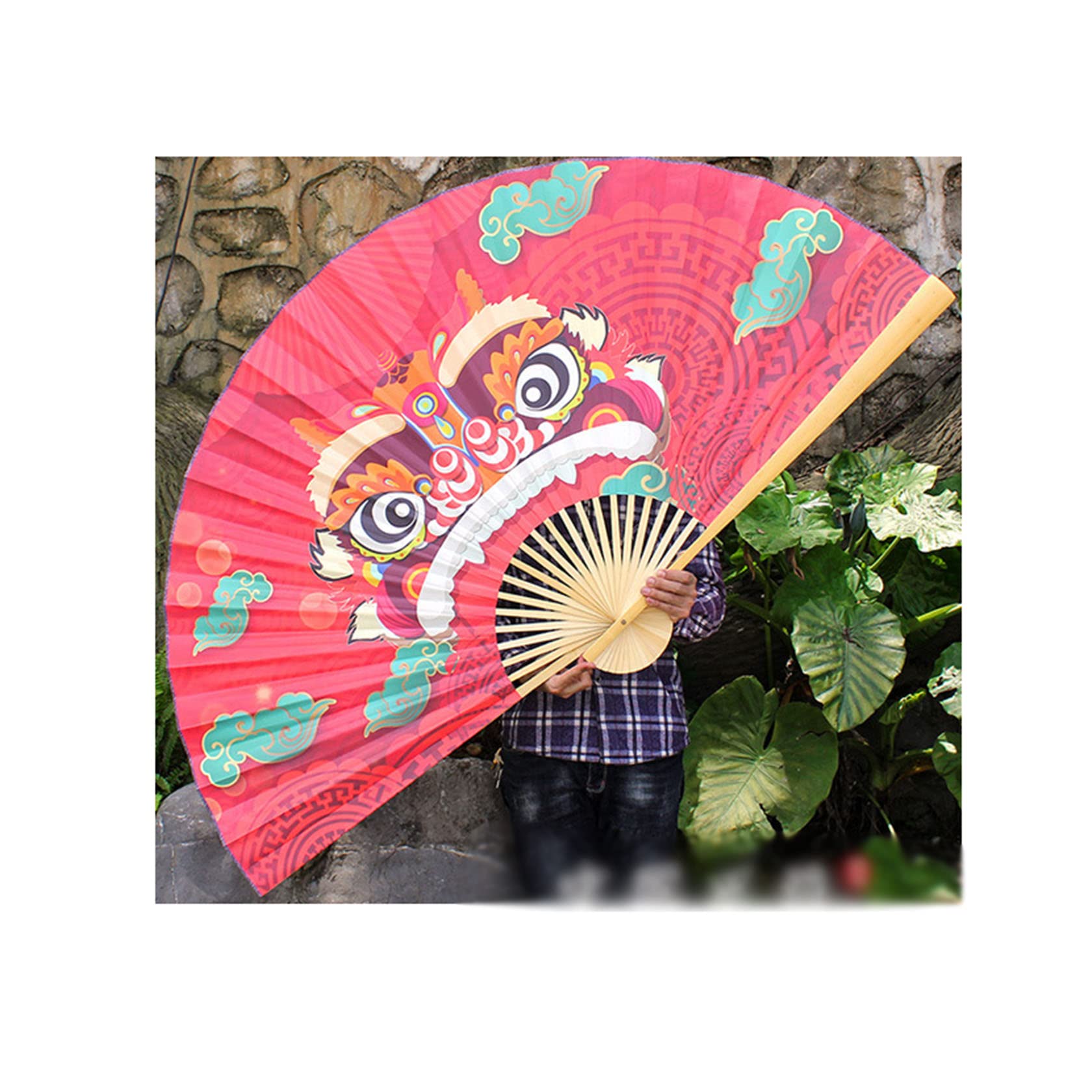 Amazon｜大扇子 中華風 獅子舞文様 開店祝いのお祝い飾り 工芸