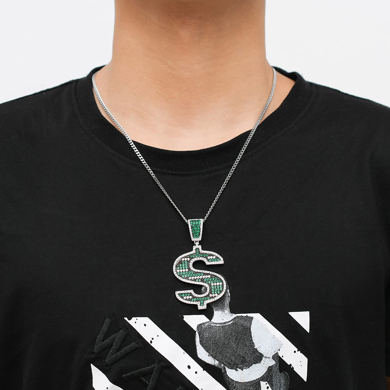 Hip Hop Green S Colgante de Signo de dólar con Micro Incrustaciones de circón Hiphop Collar de Hip Hop para Hombres de Moda