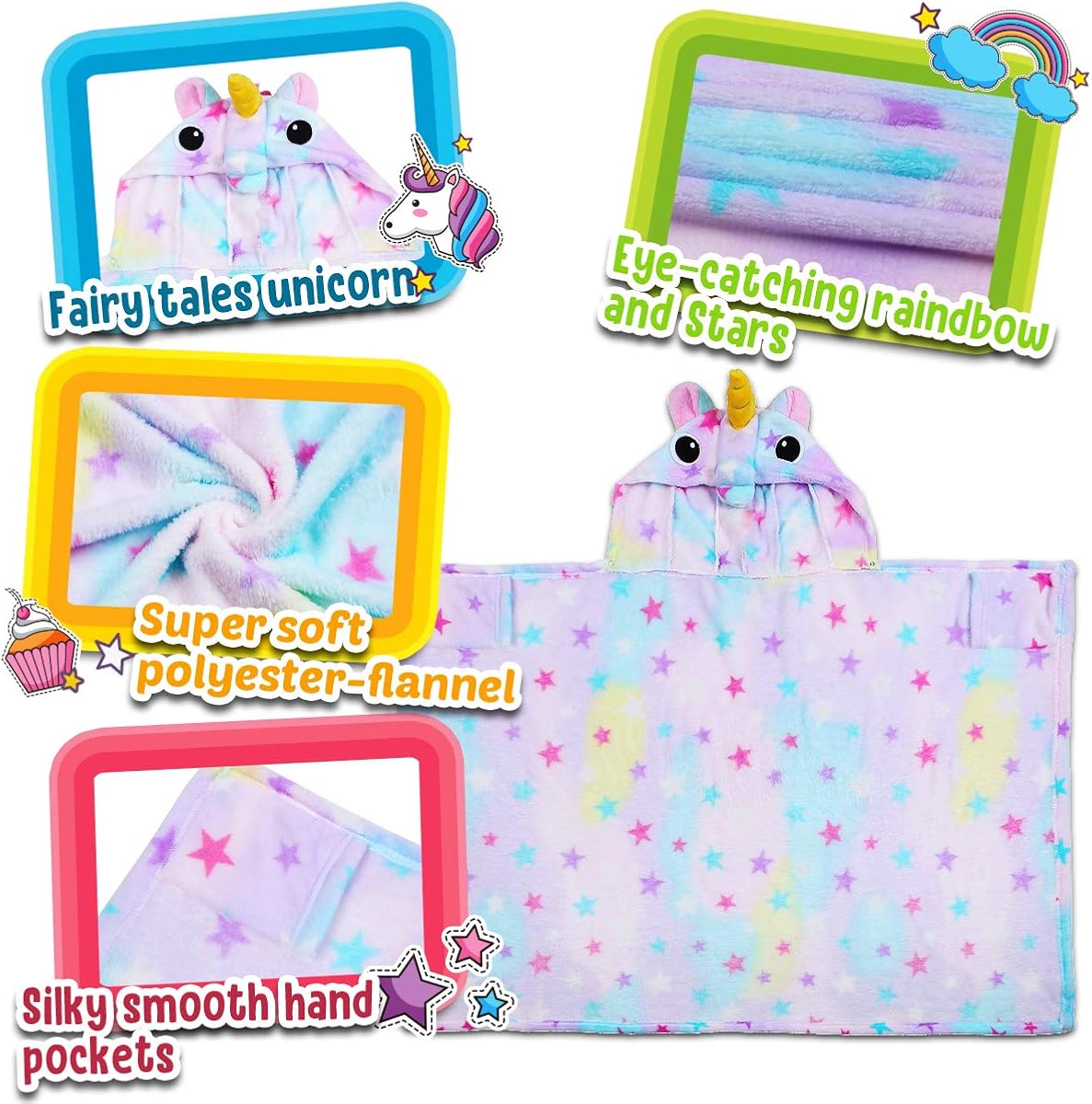 Miniatura 4 de CozyBomB Unicorn Gifts for Girls Wearable Fleece Soft Throw Blanket for Kids - Cute Hooded Plush Bathrobe Cozy Wrap with Hood