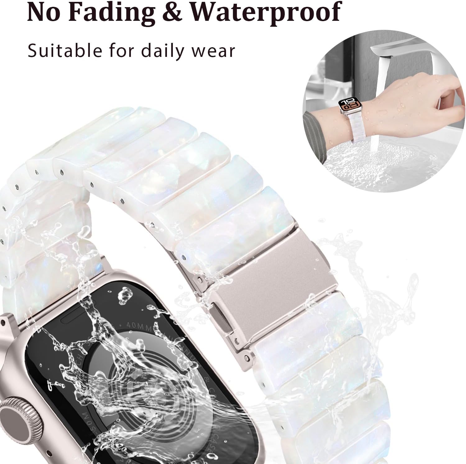White V-MORO Compatible with Apple Watch Resin Bands Series 8/7/9/10 42/41/40/42mm(S10),46/45/44/42mm Fashion Lightweight Bracelet Elegant Wristband for iWatch Series 6/5/4/3/2/1/SE