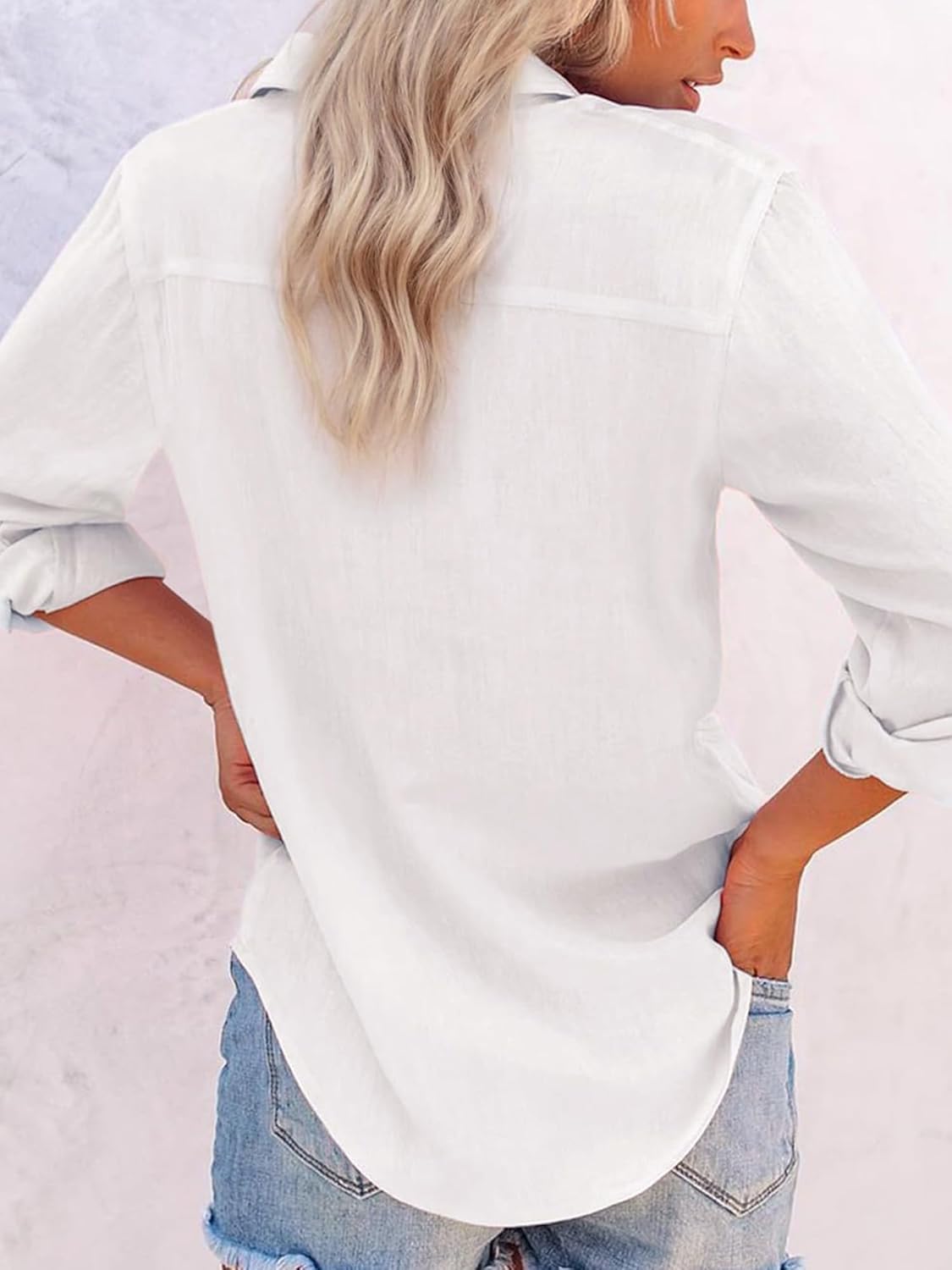 SUNNOW Women's Classic Button Down Blouse Long Sleeve Collared Dress Shirt with Chest Pocket Oxford Cotton Office Casual Top - Image 3