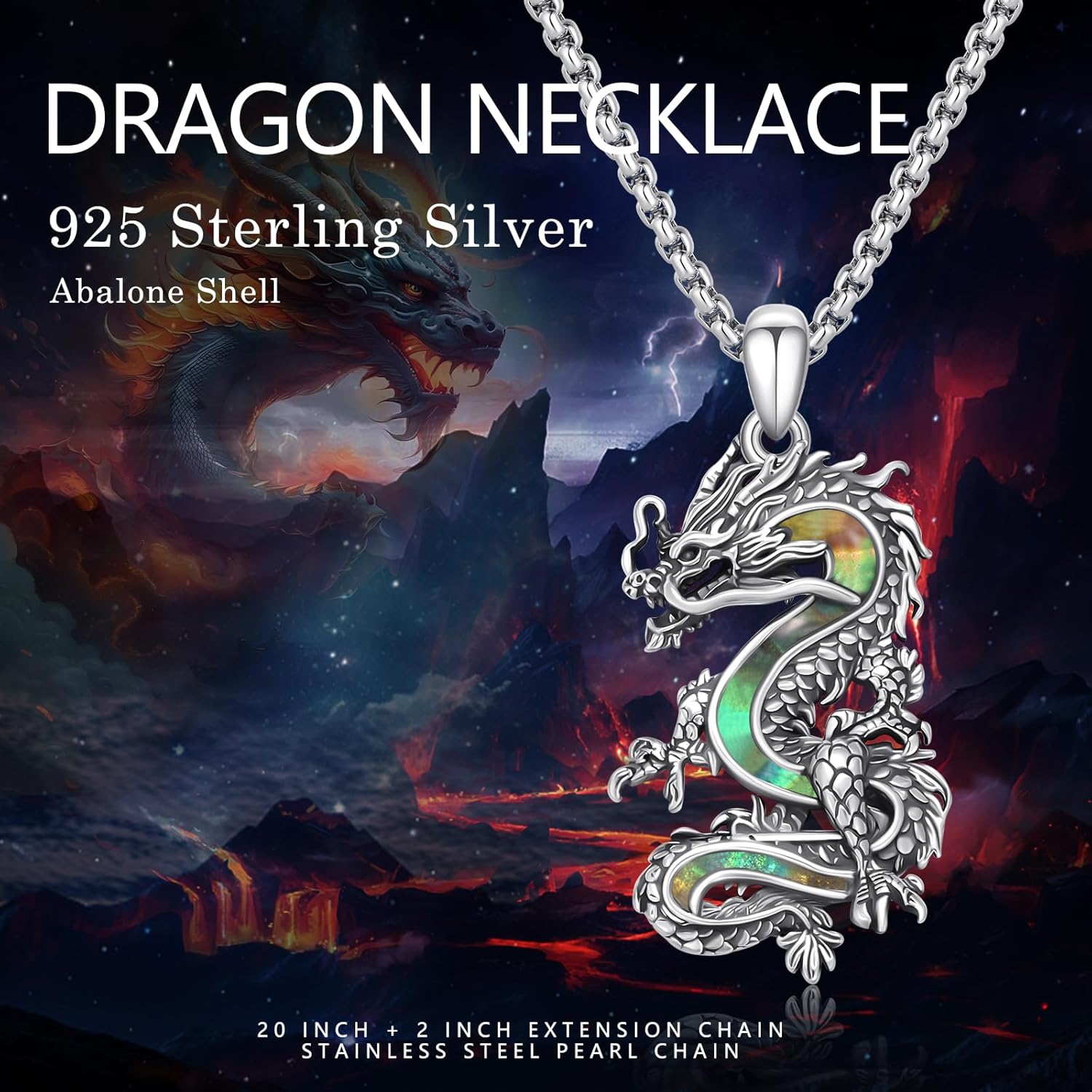 Dragon Necklace for Women Men 925 Sterling Silver Abalone Dragon Pendant Necklace Vintage Jewelry Gift for Women Men - Image 6