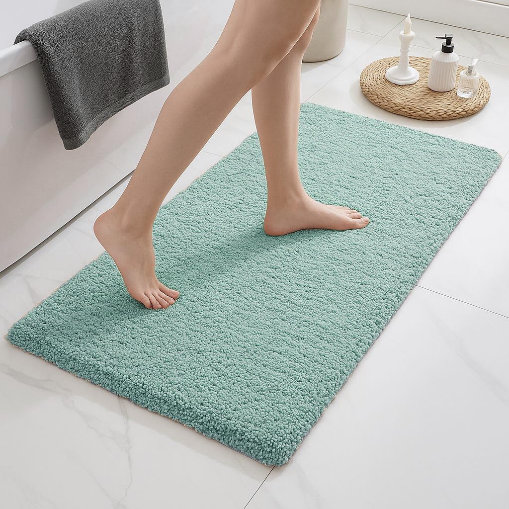 Amazon Brand - Solimo Premium Anti-Slip Microfibre Bathmat | 50 cm x 120 cm | Dusty Turquoise | 2000 GSM | Super Absorbent | Anti-Skid | Quick Dry | Machine Washable