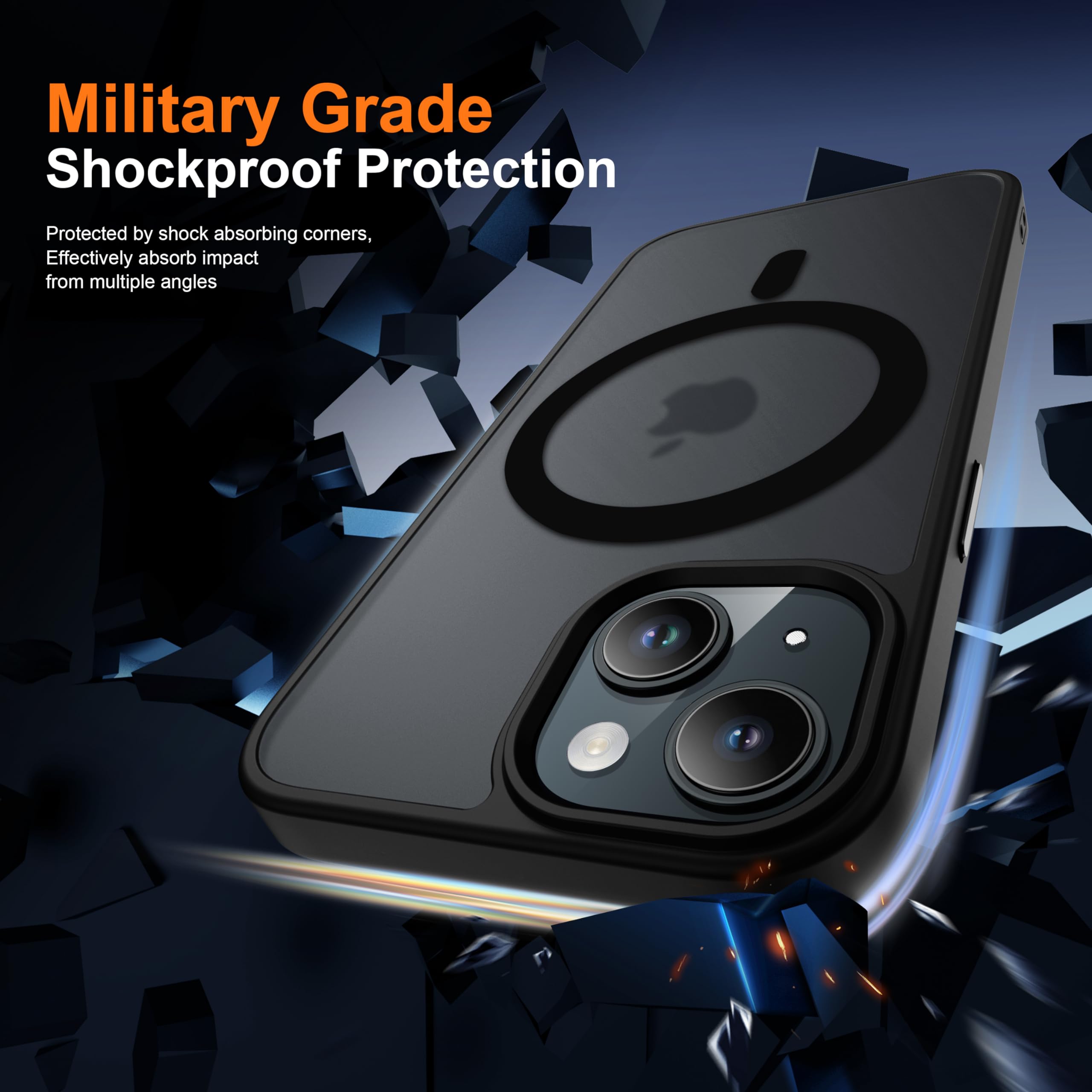 ORETECH Magnetica Cover per iPhone 15 Plus Custodia iPhone 15 Plus con 2 Pezzi Pellicola Protettiva in Vetro Temperato & 1 Pezzi Pellicola Fotocamera Antiurto Ultra Sottile Hard PC Cover-Nero