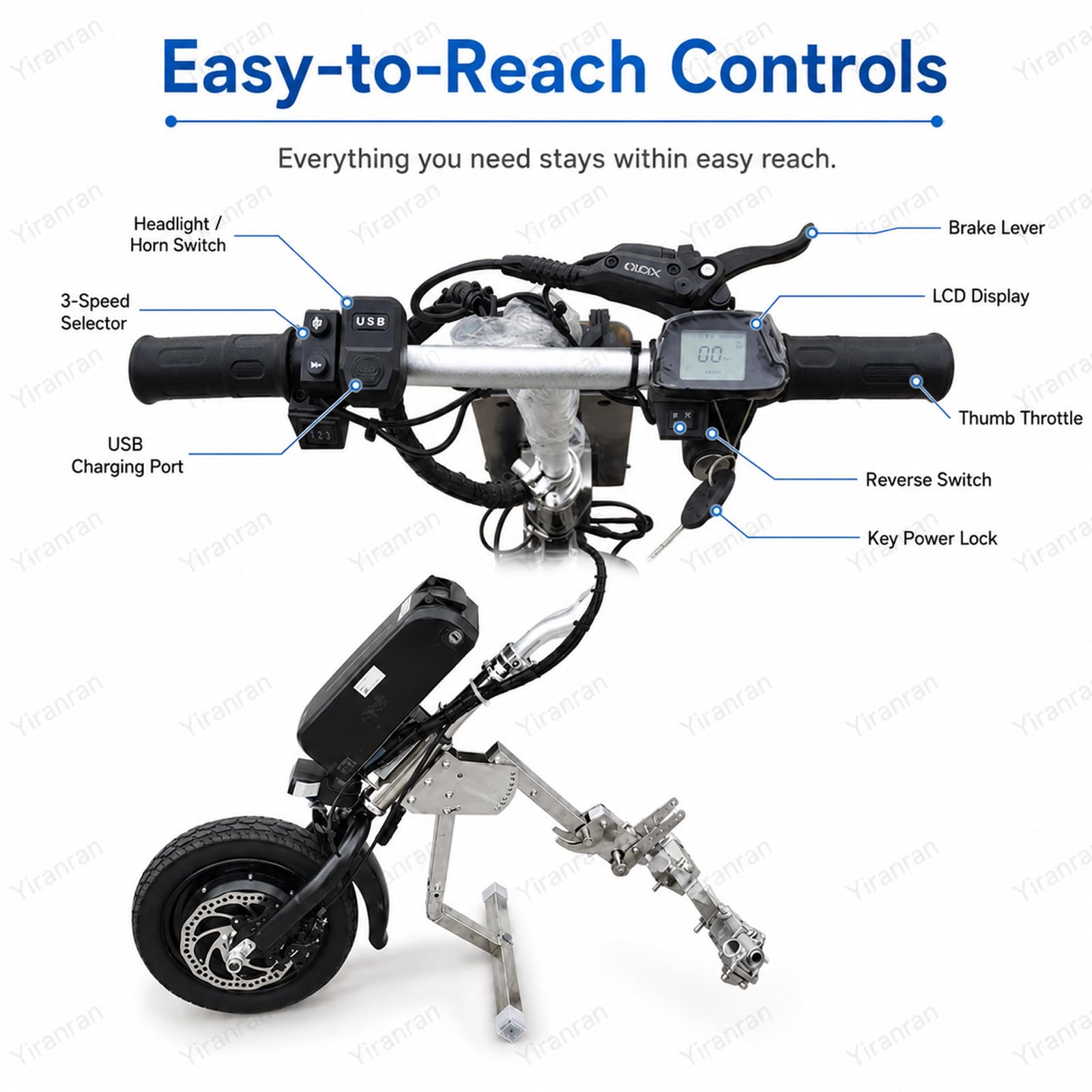 Kit Di Conversione Per Sedia A Rotelle Elettrica Da 500 W, Dispositivo Di Trazione Per Sedia A Rotelle, 3 Velocità, Retromarcia, Freno A Disco E Display Lcd, Batteria Al Litio Da 48 V 13 Ah Con