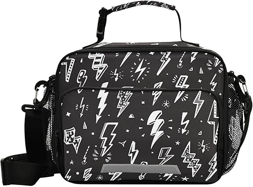 Kcldeci Lonchera con aislamiento para niños, para la escuela, con diseño de rayo de garabatos, kit térmico de comida para niños, niñas, hombres,