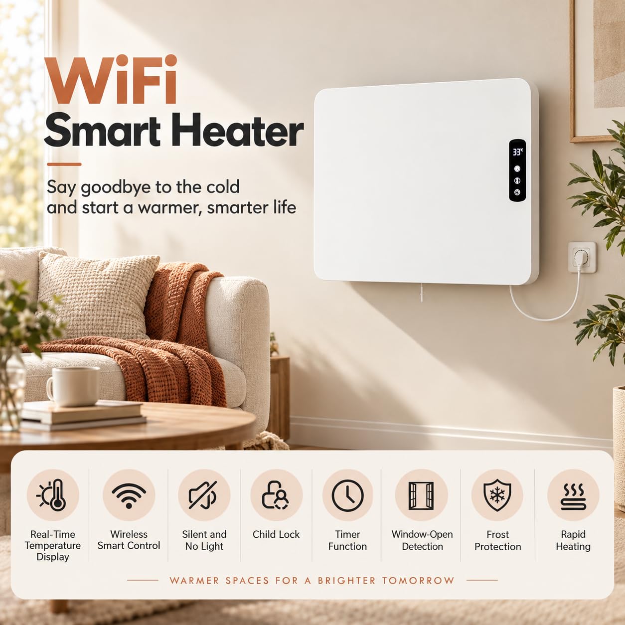 Radiateur à Panneau, Convecteur Intelligent WiFi pour Maison et Bureau 600W