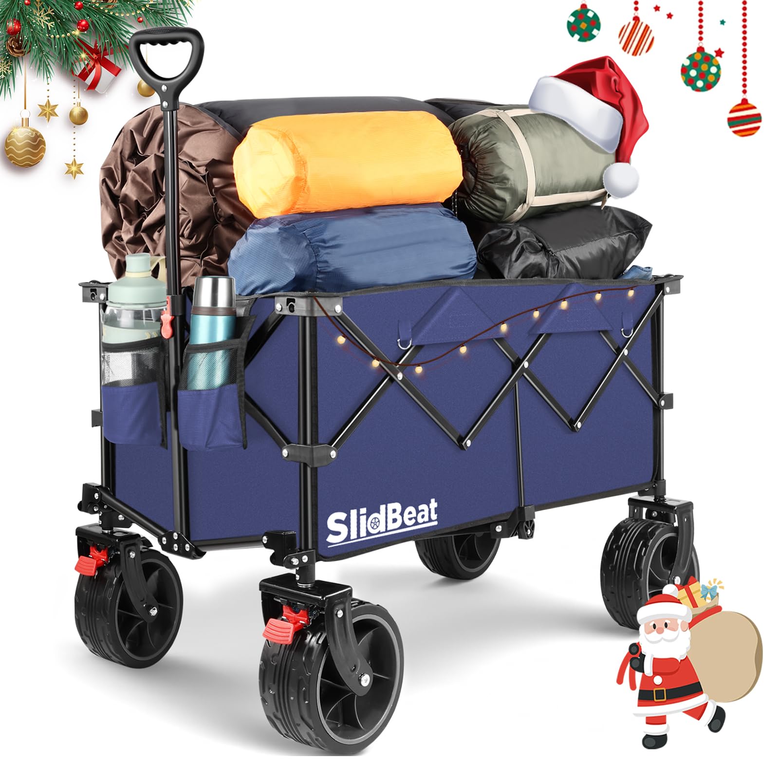 SLIDBEAT Camping Trolley on Universal Wheels, Beach Wagon Trolley Cart with Rebound Handle, Folding Wagon Heavy Duty Camping Garden Cart,Collapsible Shopping Wagon for Kids to Sit in, 6sbbkb6