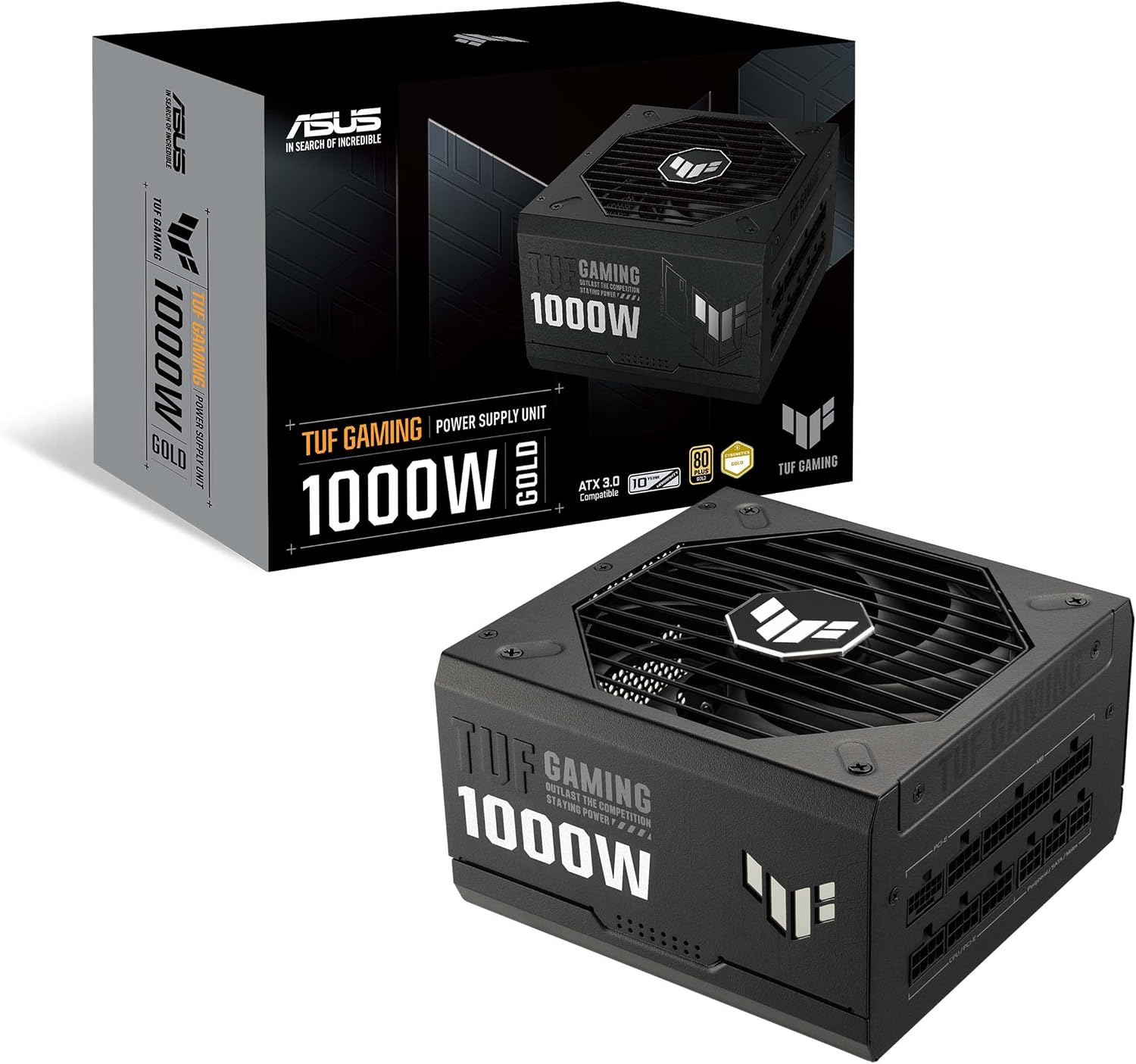 TUF Gaming 1000W Gold (1000 Watt, ATX 3.1 Compatible Fully Modular Power Supply, 80+ Gold Certified, Military-Grade Components, Dual Ball Bearing, Axial-tech Fan, PCB Coating, 10 Year Warranty)