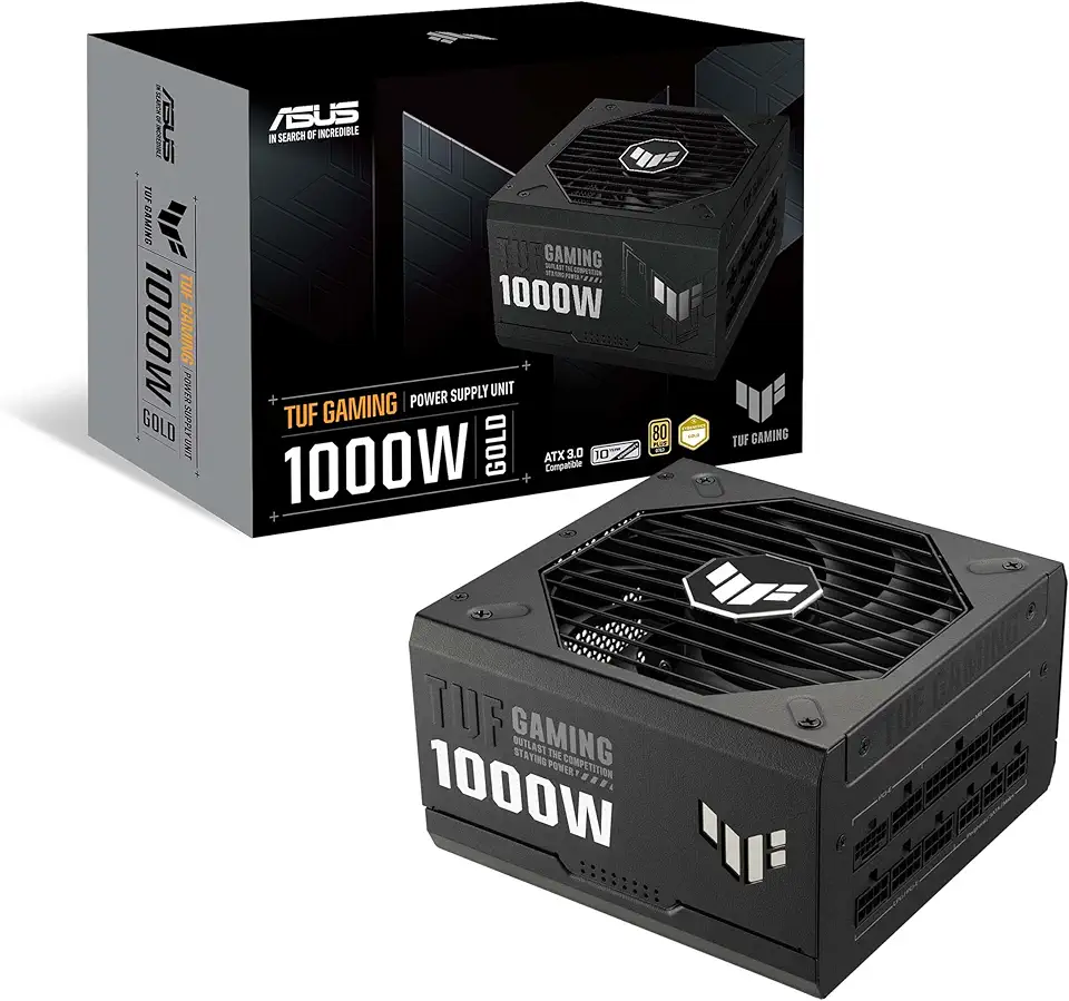 Asus TUF Gaming 1000W Gold (1000 Watt, ATX 3.0 Compatible Fully Modular Power Supply, 80+ Gold Certified, Military-Grade Components, Dual Ball Bearing, Axial-tech Fan, PCB Coating, 10 Year Warranty)