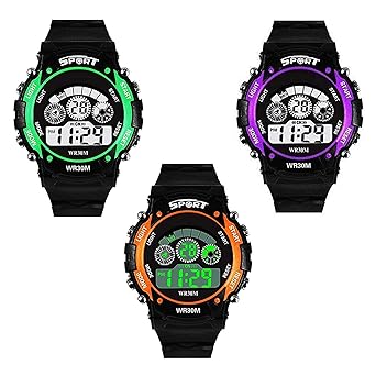 Swadesi Stuff Multi Function Digital Sport Watch for Boys & Girls (Multi Dial Black Colored Strap) (Pack of 3)